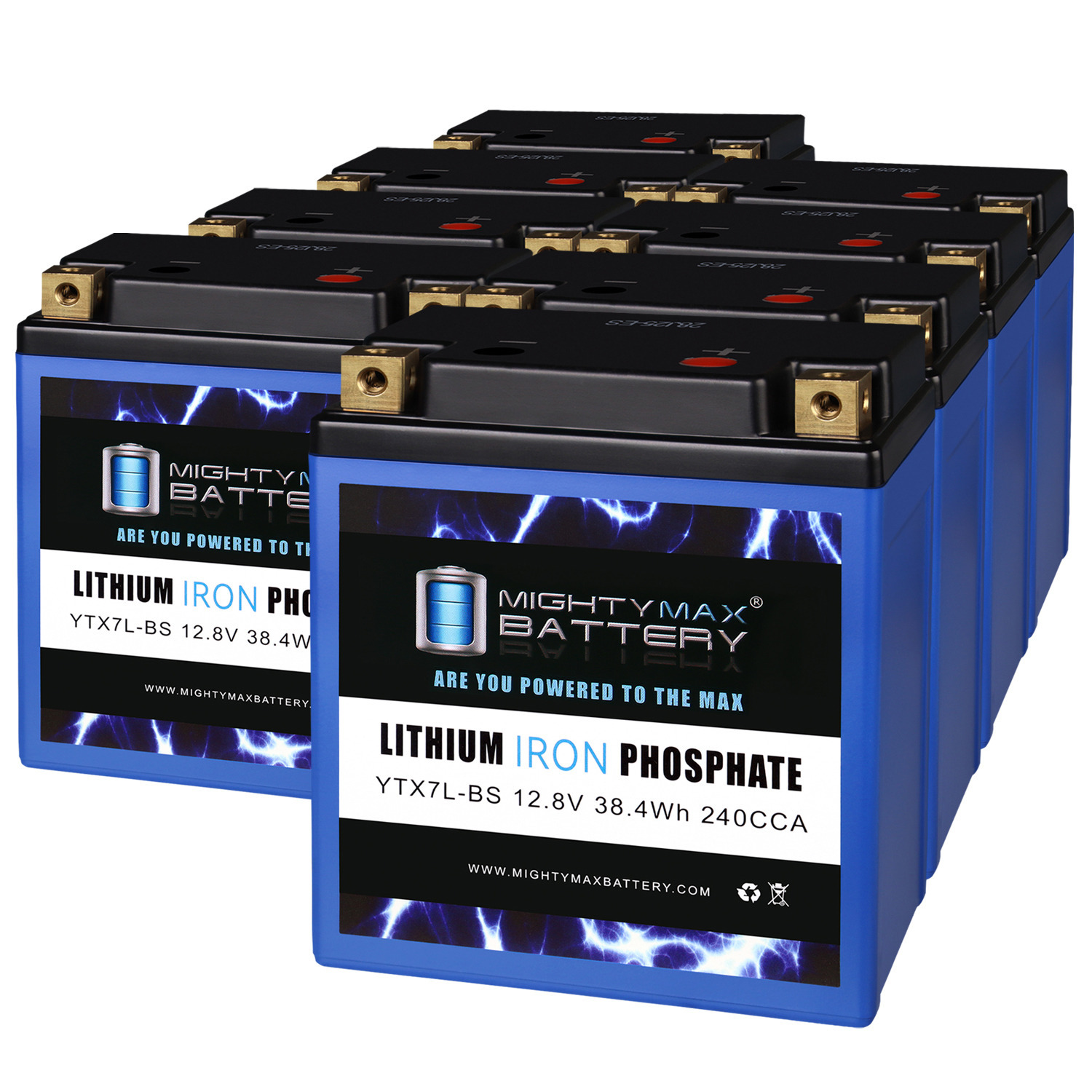 YTX7L-BS LIFEPO4 - 12 Volt 6 AH, 210 CCA, Lithium Iron Phosphate (LiFePO4) Battery - Pack of 8