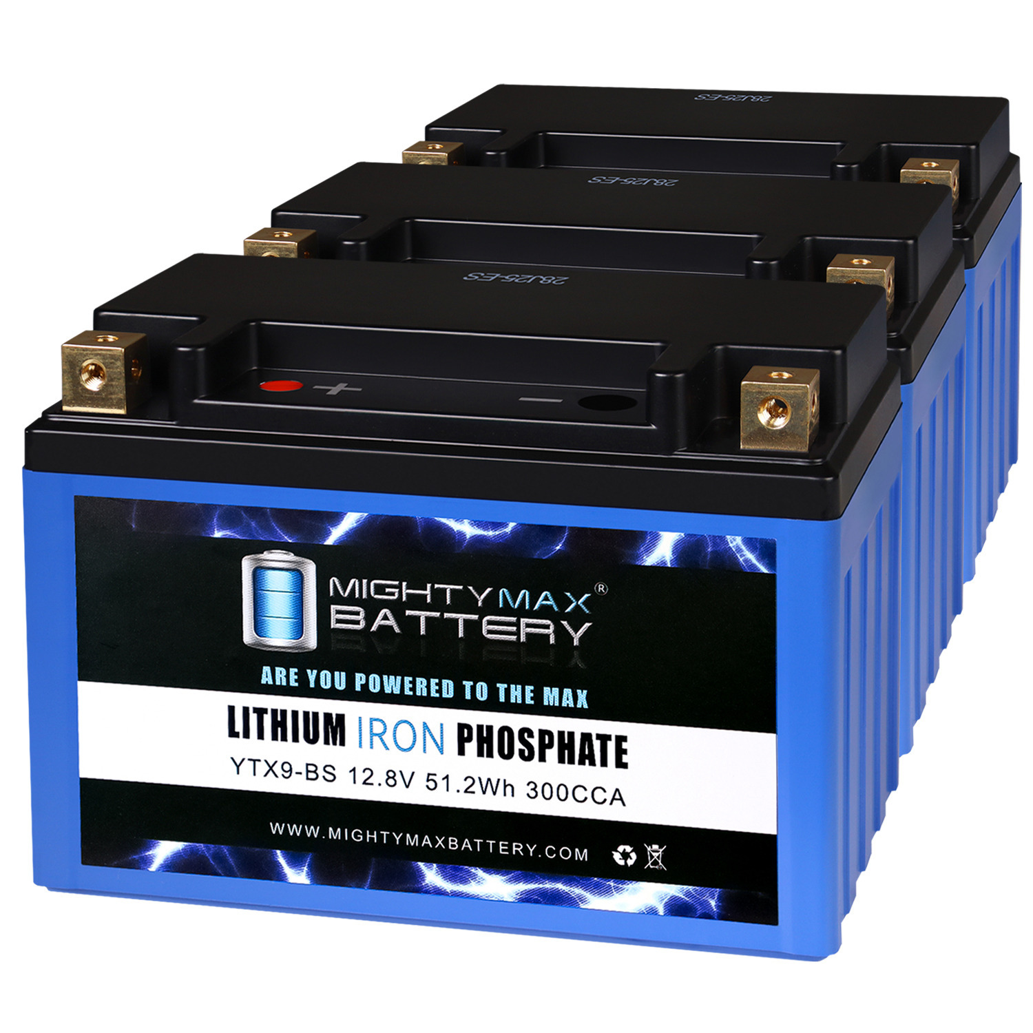 YTX9-BS LIFEPO4 - 12 Volt 8 AH, 300 CCA, Lithium Iron Phosphate (LiFePO4) Battery - Pack of 3