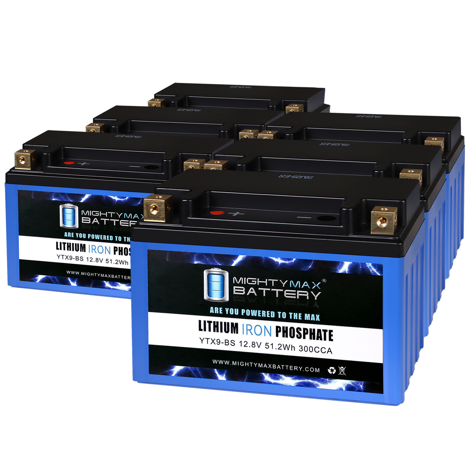 YTX9-BS LIFEPO4 - 12 Volt 8 AH, 300 CCA, Lithium Iron Phosphate (LiFePO4) Battery - Pack of 6