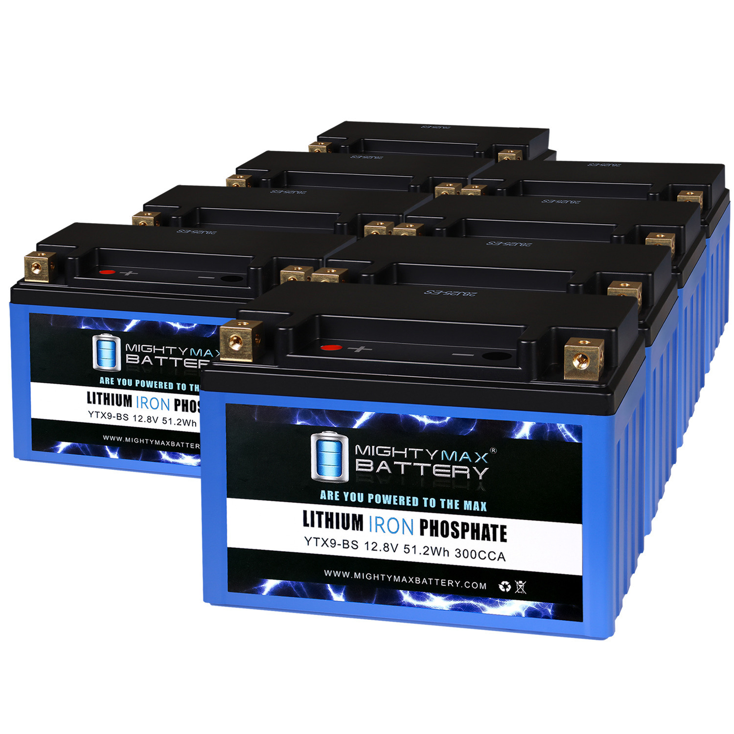 YTX9-BS LIFEPO4 - 12 Volt 8 AH, 300 CCA, Lithium Iron Phosphate (LiFePO4) Battery - Pack of 8
