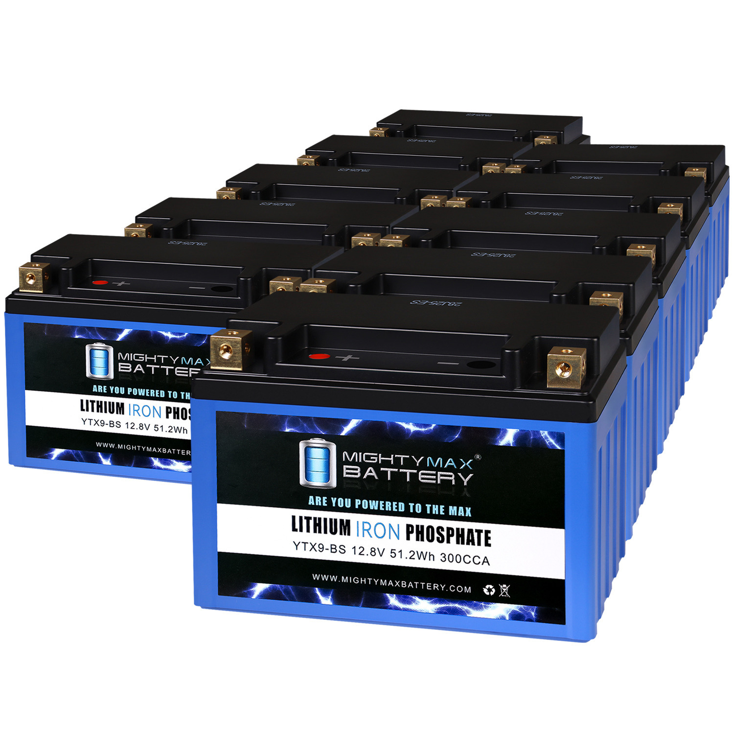 YTX9-BS LIFEPO4 - 12 Volt 8 AH, 300 CCA, Lithium Iron Phosphate (LiFePO4) Battery - Pack of 10