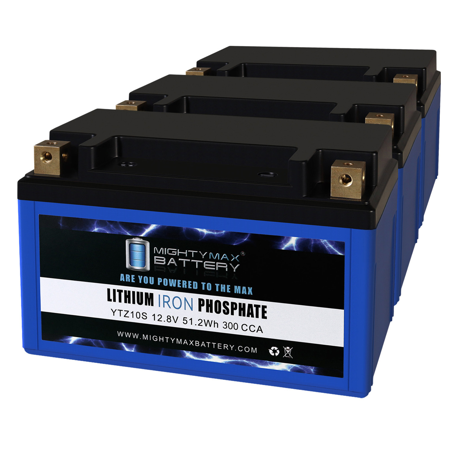 YTZ10S LIFEPO4 - 12 Volt 8.6 AH, 270 CCA, Lithium Iron Phosphate (LiFePO4) Battery - Pack of 3