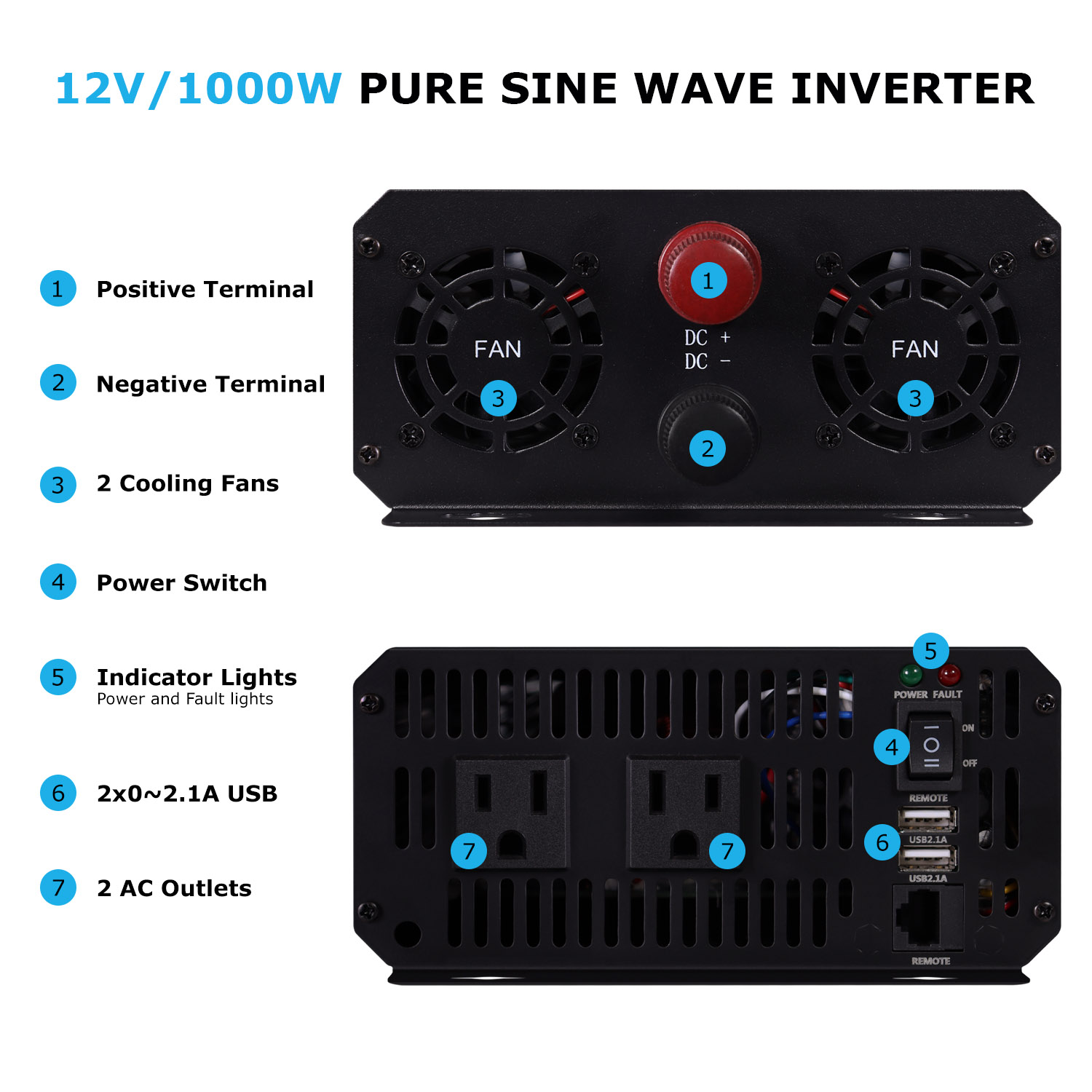 12V 1000W Pure Sine Wave Inverter for Wind Turbine Generator