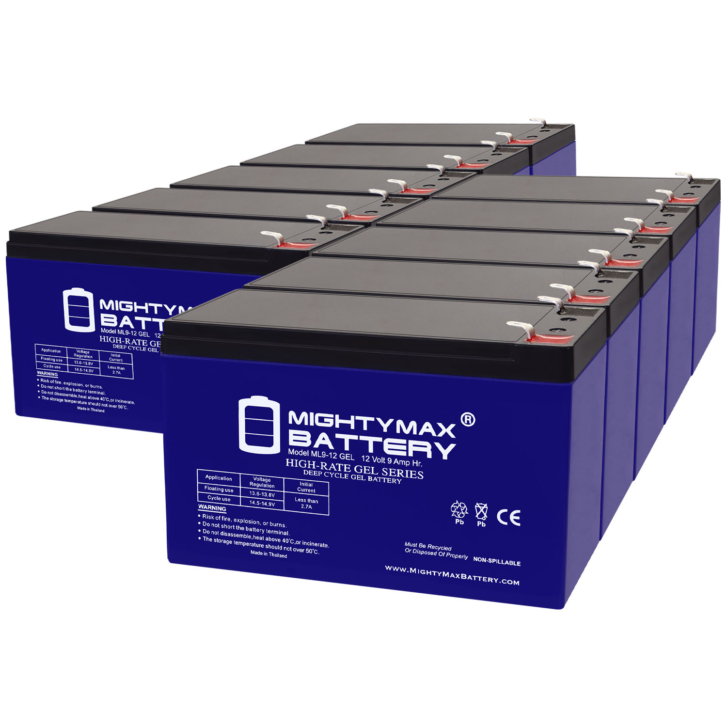 12V 9AH GEL F2 Replacement Battery Compatible with ASF 800LB Broadcast Feeder - 10 Pack