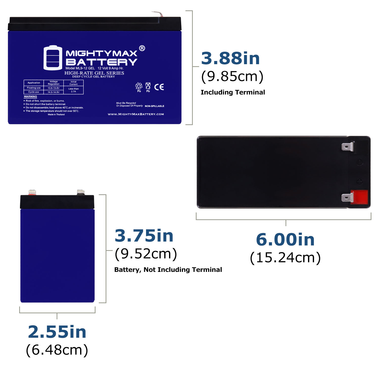 ML9-12GEL - 12 Volt 9AH, GEL Type, F2 Terminal, Rechargeable SLA AGM Battery Includes 12V Charger