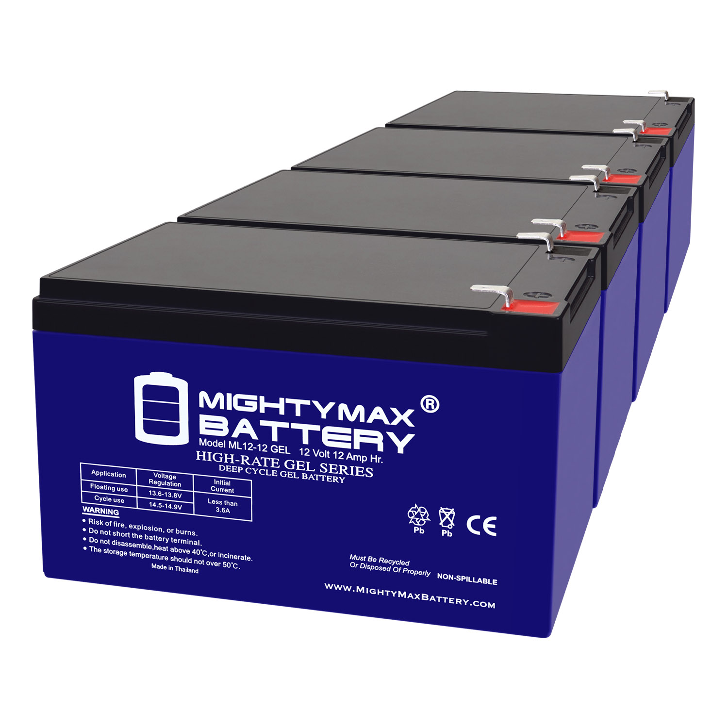 12V 12AH GEL F2 Replacement Battery Compatible with AB12120, TL1212 - 4 Pack