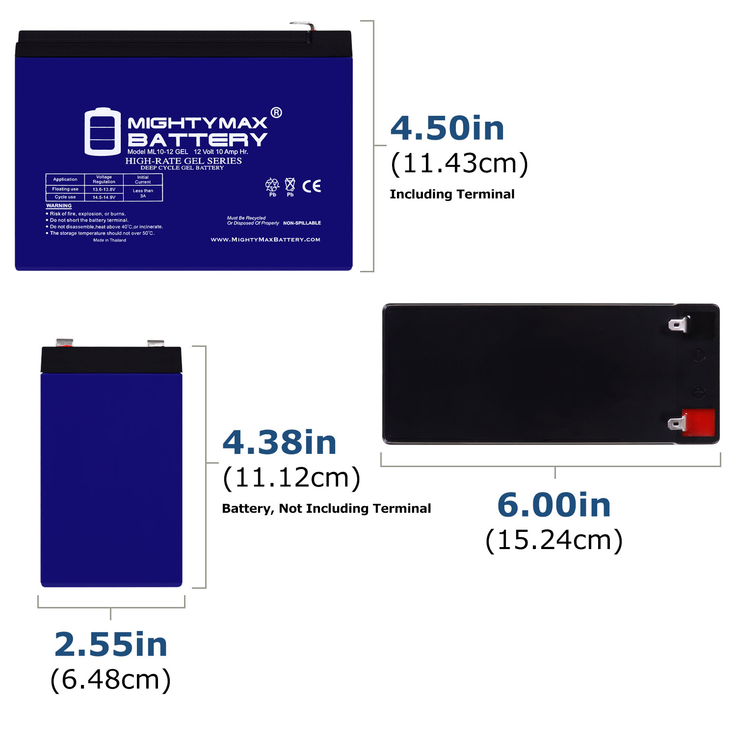 ML10-12GEL - 12 Volt 10 AH, GEL Type, F2 Terminal, Rechargeable SLA AGM Battery Includes 12V Charger