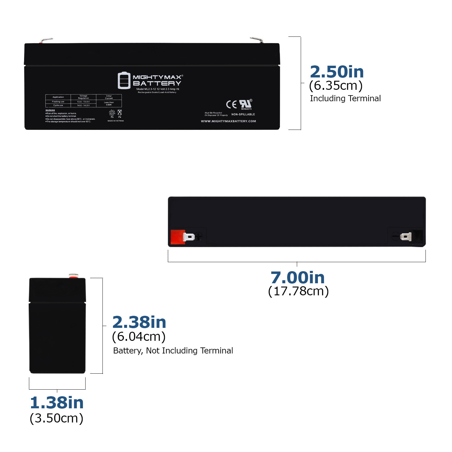 12V 2.3AH F1 SLA Replacement Battery Compatible With Casil CA1223