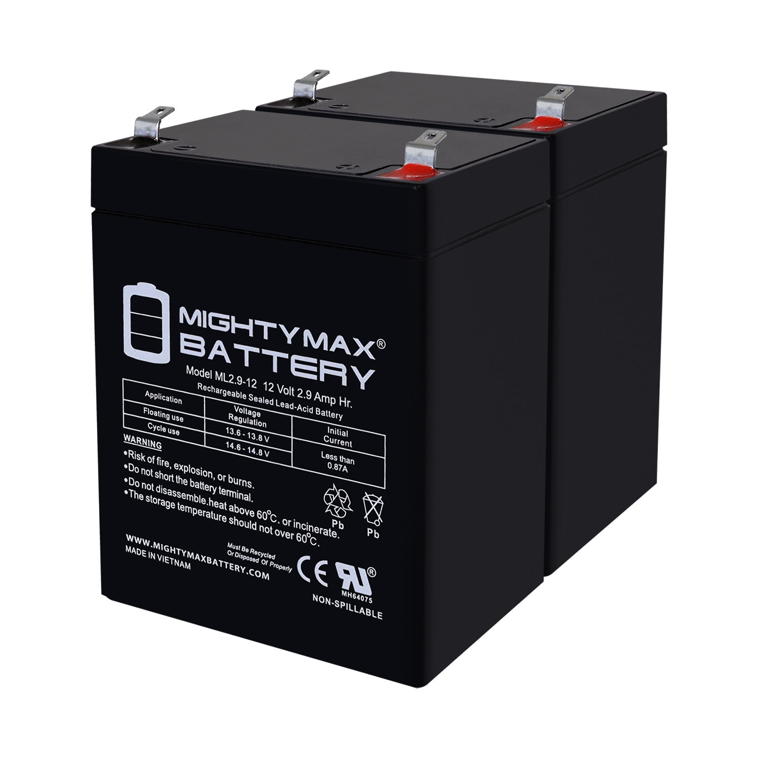 12V 2.9AH F1 SLA Replacement Battery Compatible With NPP NP12-2.9 - 2 Pack