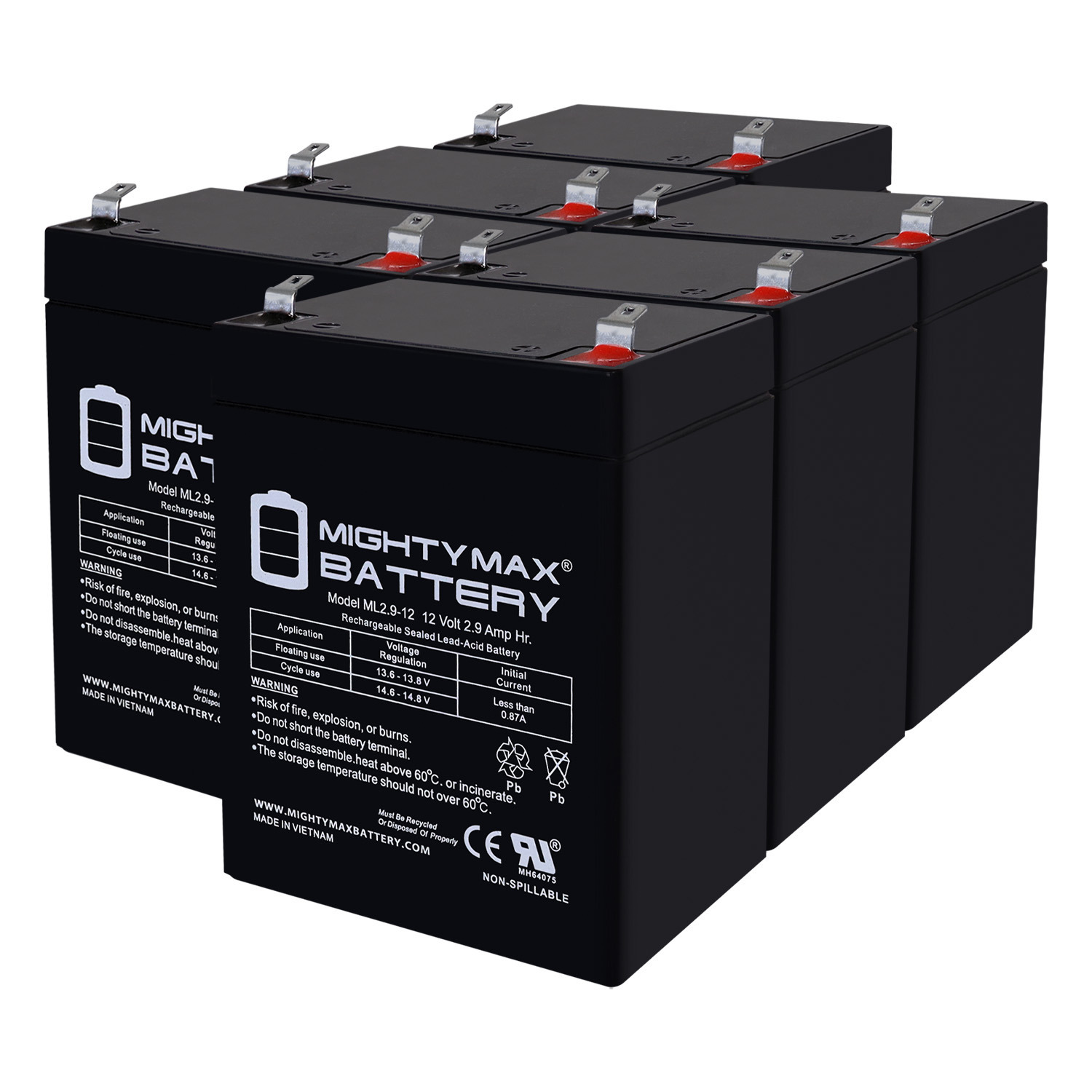 12V 2.9AH F1 SLA Replacement Battery Compatible With BatteryMart SLA-12V2-9 - 6 Pack