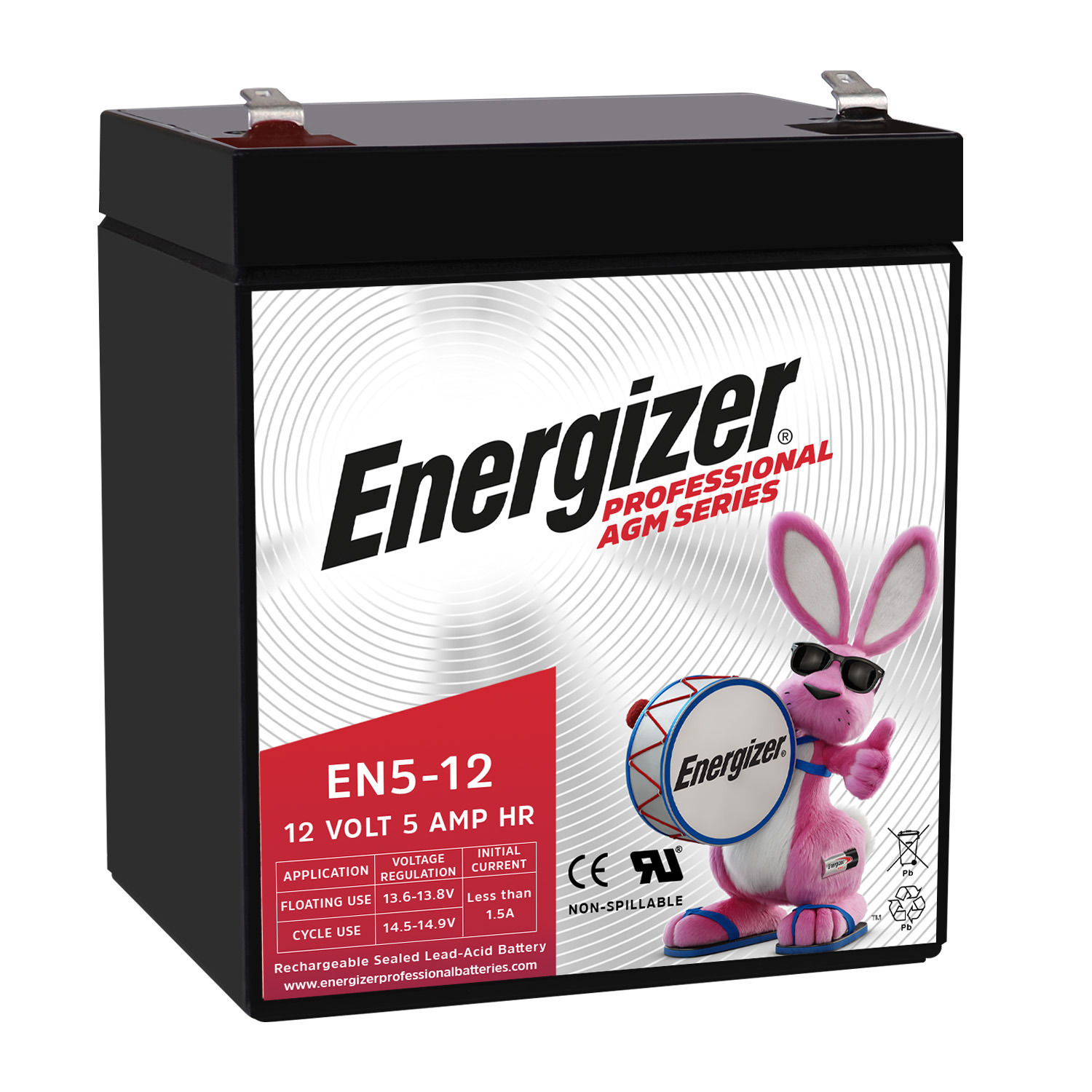 Energizer EN5-12, 12 Volt 5 Amp Hr, Long Lasting Sealed Lead Acid AGM Rechargeable Battery Ideal For Use In Garage Door, Alarm Panels, Kids Ride On, Backup Power, and more