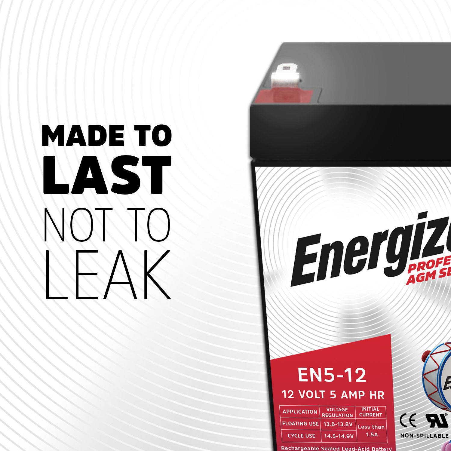Energizer EN5-12, 12 Volt 5 Amp Hr, Long Lasting Sealed Lead Acid AGM Rechargeable Battery Ideal For Use In Garage Door, Alarm Panels, Kids Ride On, Backup Power, and more