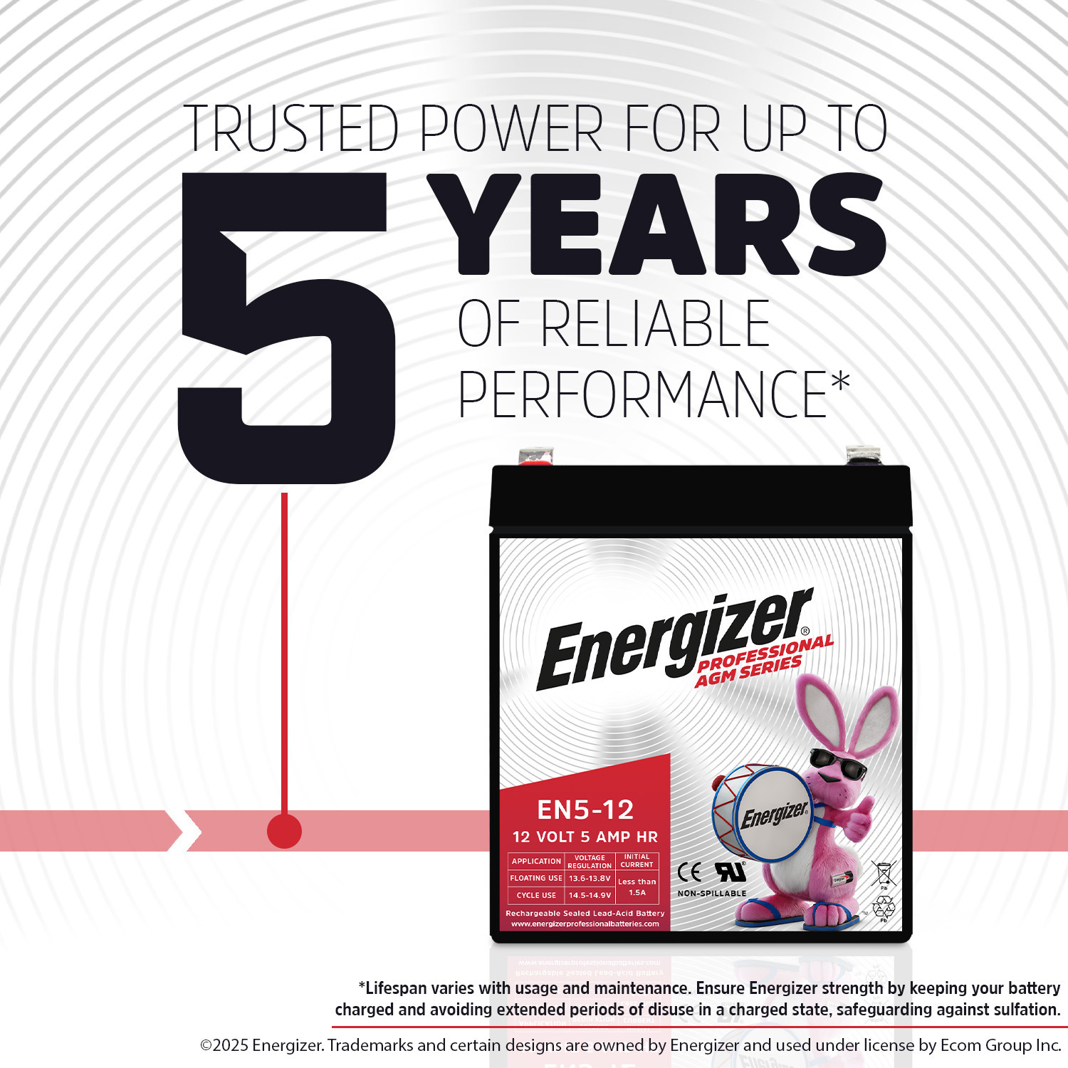 Energizer EN5-12, 12 Volt 5 Amp Hr, Long Lasting Sealed Lead Acid AGM Rechargeable Battery Ideal For Use In Garage Door, Alarm Panels, Kids Ride On, Backup Power, and more