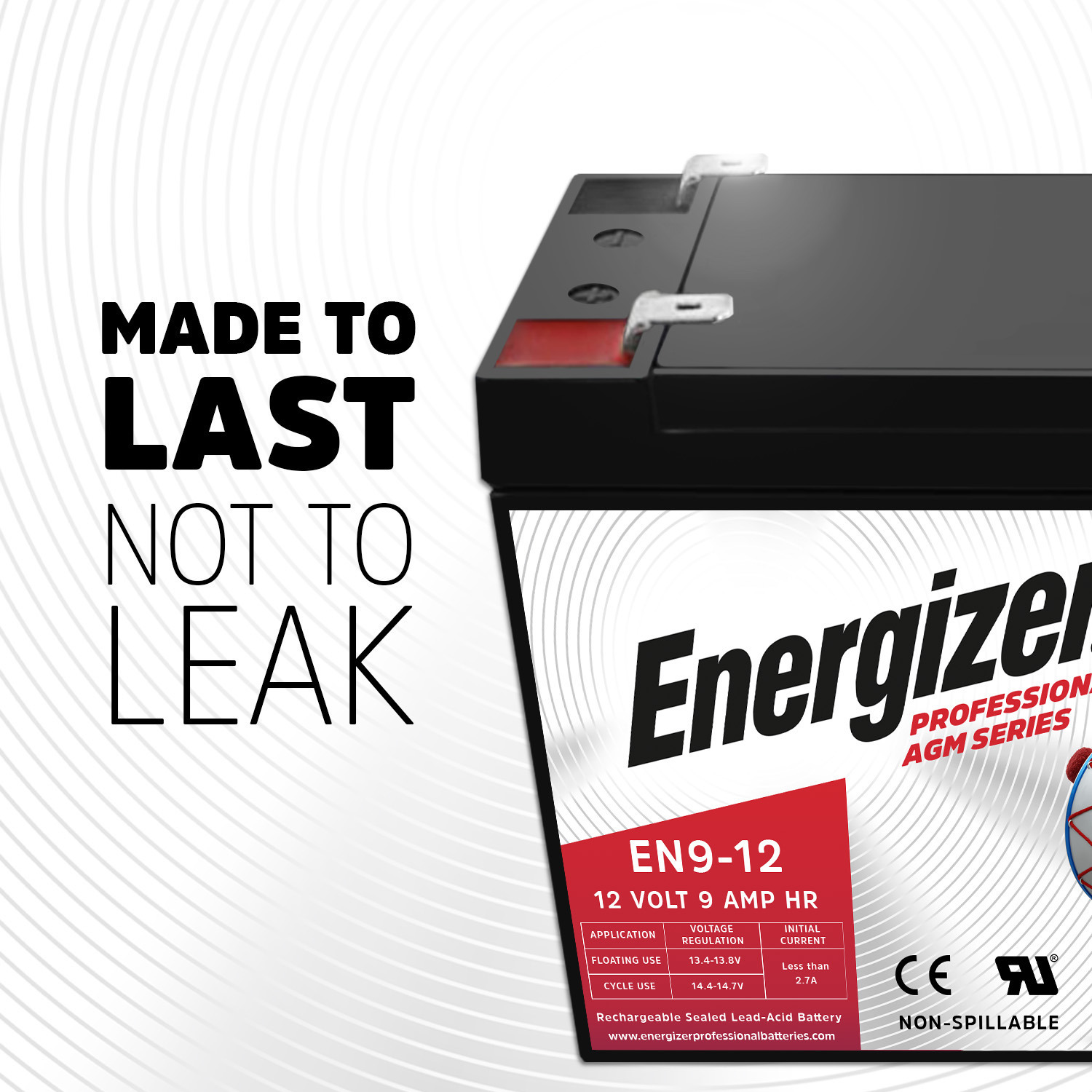 Energizer EN9-12, 12 Volt 9 Amp Hr, Long Lasting Sealed Lead Acid AGM Rechargeable Battery Ideal For Use In Home Alarm Systems, Backup Power, Scooters, and more