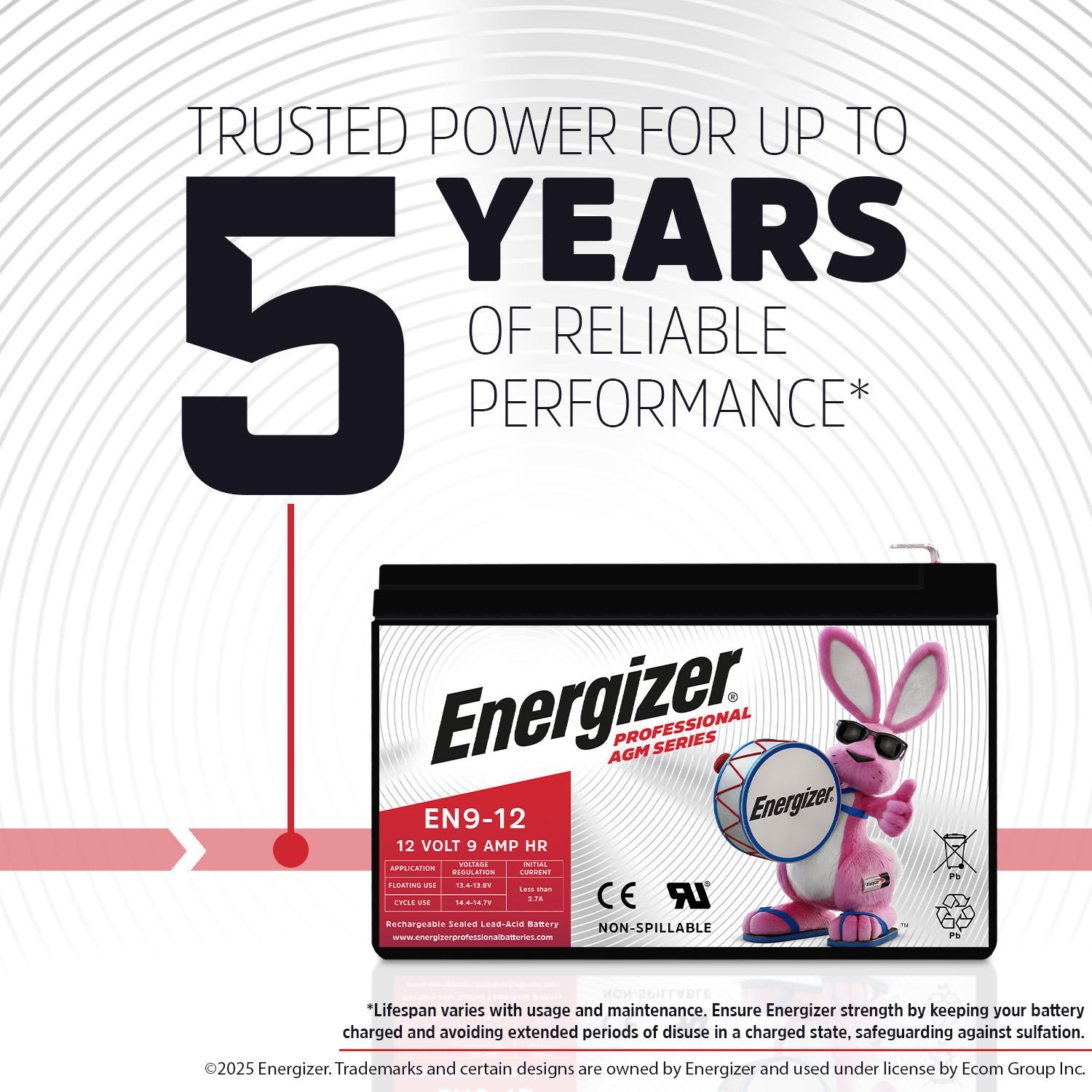 Energizer EN9-12, 12 Volt 9 Amp Hr, Long Lasting Sealed Lead Acid AGM Rechargeable Battery Ideal For Use In Home Alarm Systems, Backup Power, Scooters, and more