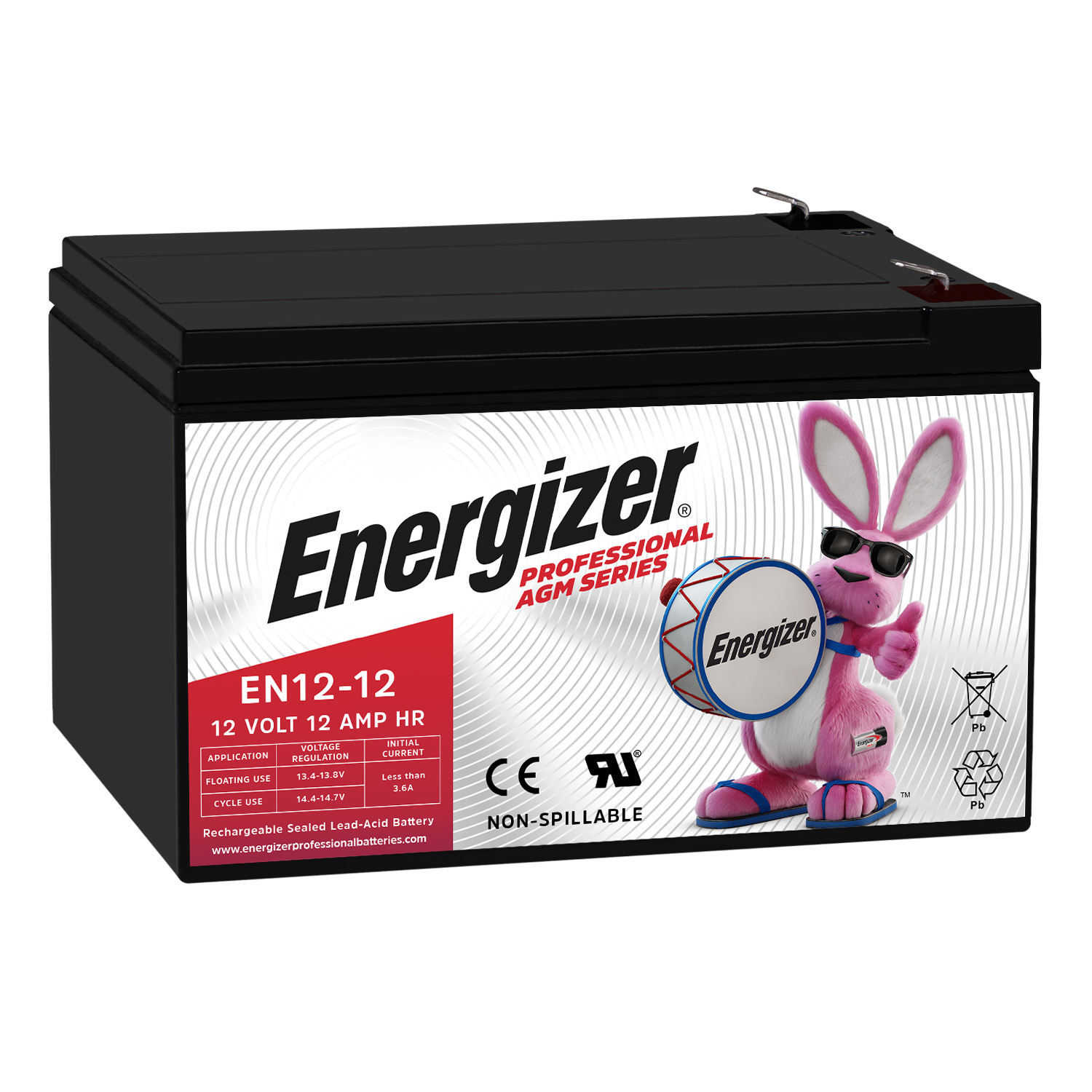 Energizer EN12-12, 12 Volt 12 Amp Hr, Long Lasting Sealed Lead Acid AGM Rechargeable Battery Ideal For Use In Backup Power, Kids Ride On, Electric Scooters, Wheelchairs, and more