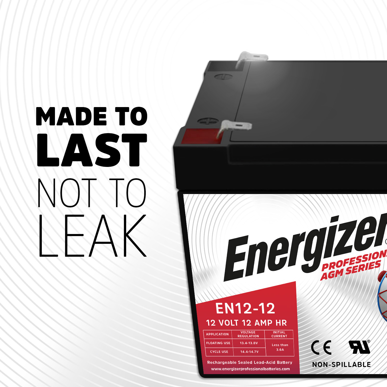 Energizer EN12-12, 12 Volt 12 Amp Hr, Long Lasting Sealed Lead Acid AGM Rechargeable Battery Ideal For Use In Backup Power, Kids Ride On, Electric Scooters, Wheelchairs, and more