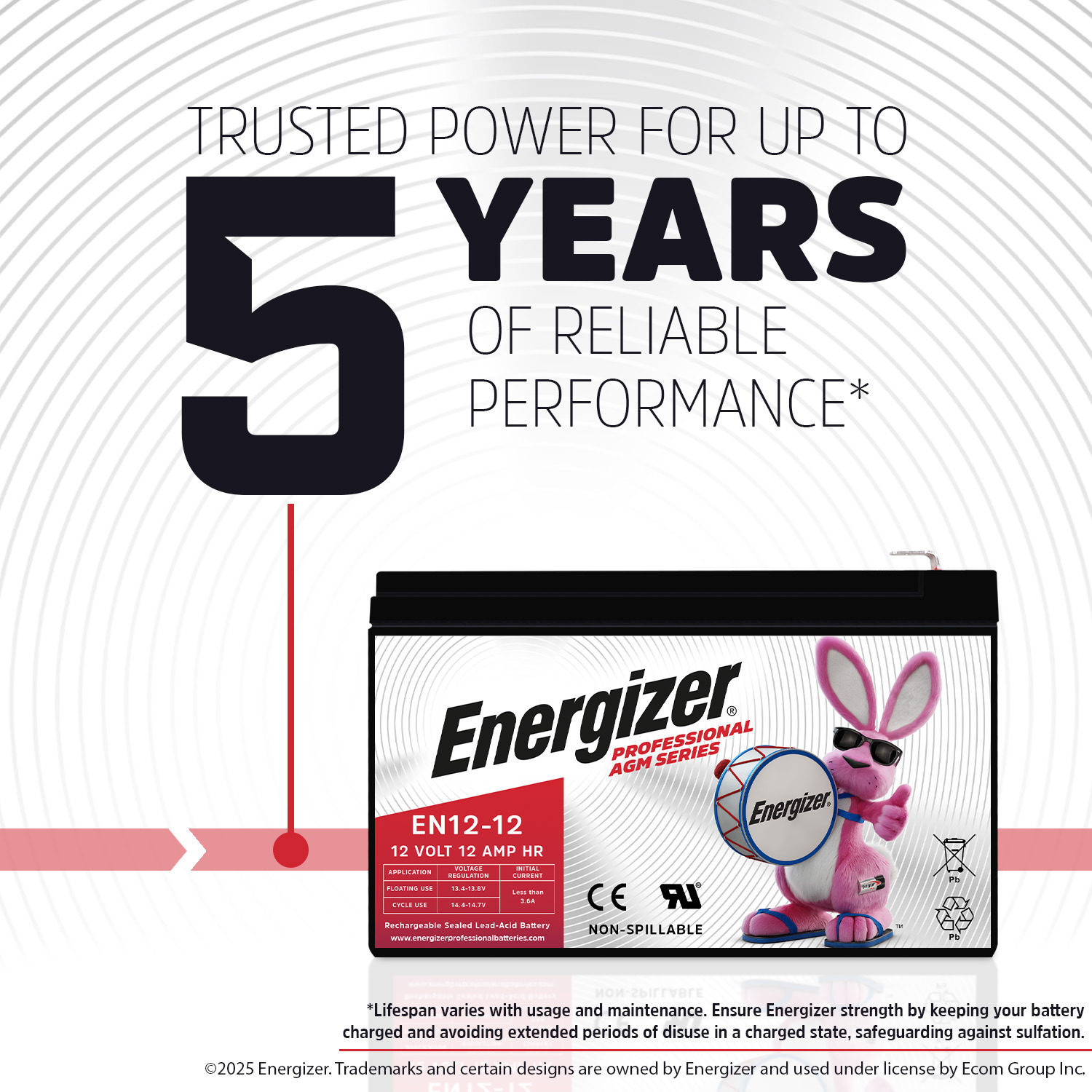 Energizer EN12-12, 12 Volt 12 Amp Hr, Long Lasting Sealed Lead Acid AGM Rechargeable Battery Ideal For Use In Backup Power, Kids Ride On, Electric Scooters, Wheelchairs, and more