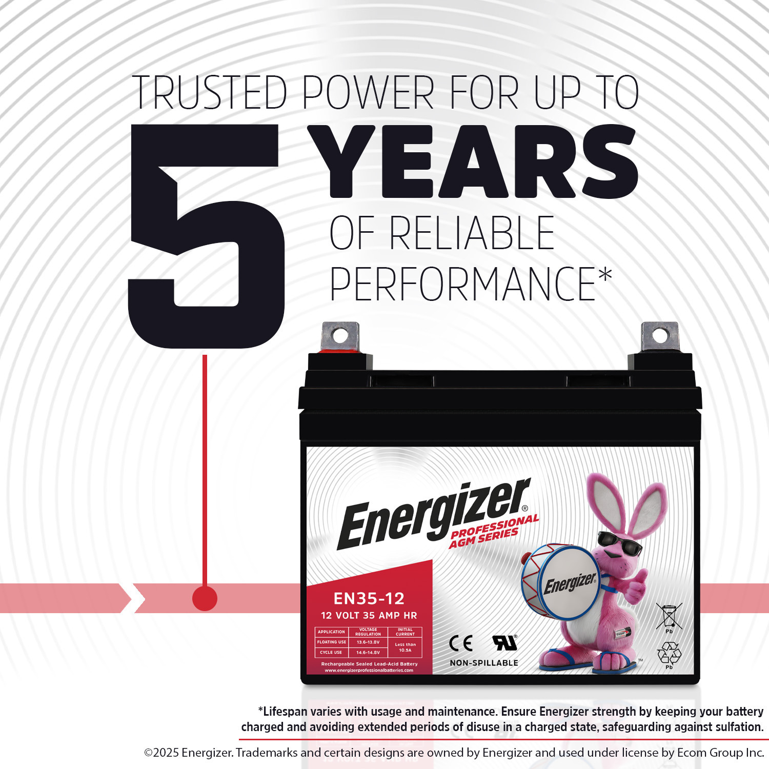 Energizer EN35-12, 12 Volt 35 Amp Hr, Long Lasting Sealed Lead Acid AGM Rechargeable Battery Ideal For Use In Wheelchairs, Electric Scooters, eBikes, Backup Power, and more