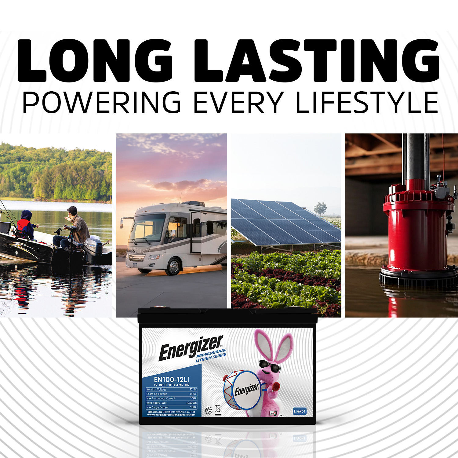 Energizer EN100-12LI 12V 100Ah LiFePO4 Lithium Long Lasting Lightweight Rechargeable Battery with BMS Protection, Ideal For Use In Wheelchairs, Electric Scooters, Sump Pumps, Solar, RV, and more