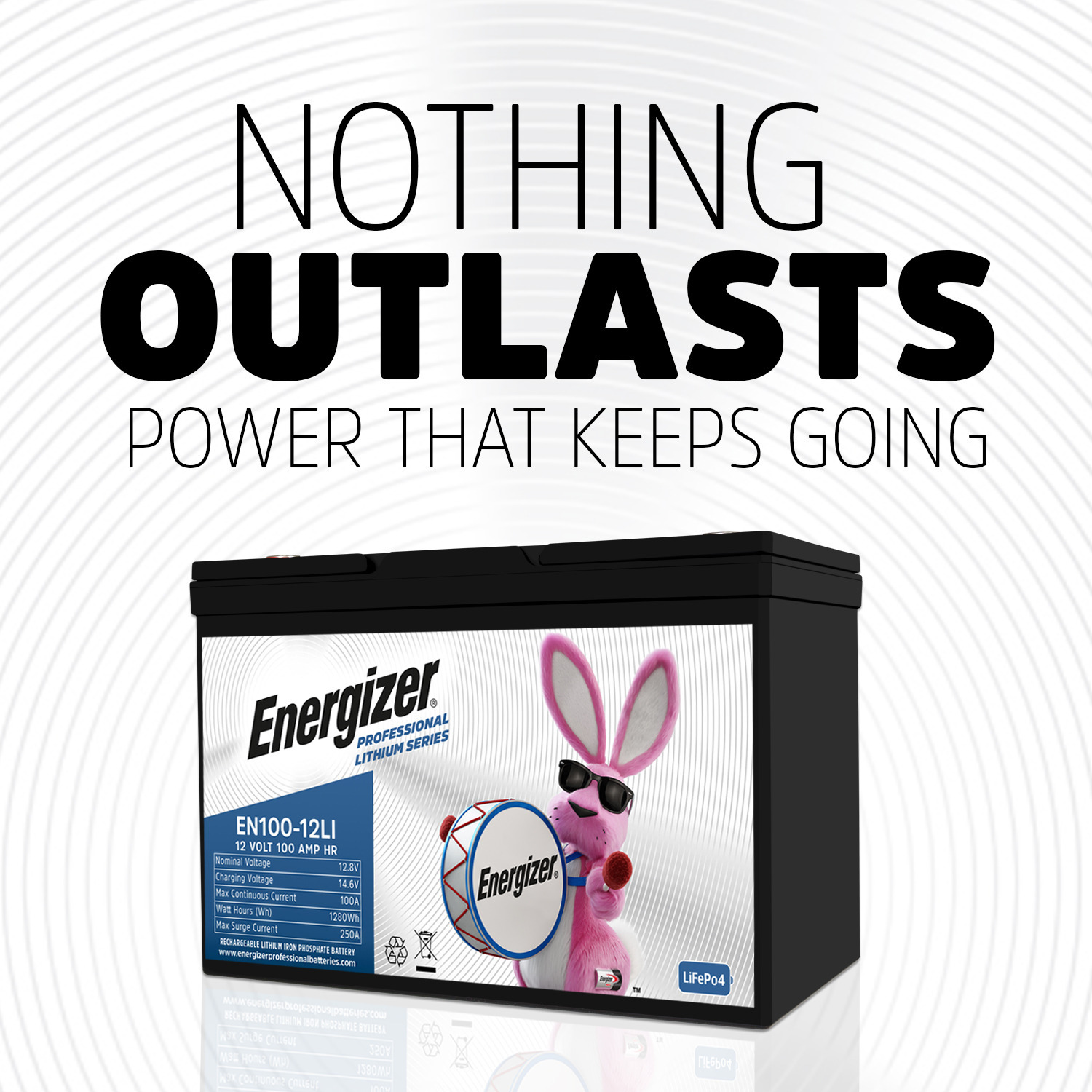 Energizer EN100-12LI 12V 100Ah LiFePO4 Lithium Long Lasting Lightweight Rechargeable Battery with BMS Protection, Ideal For Use In Wheelchairs, Electric Scooters, Sump Pumps, Solar, RV, and more