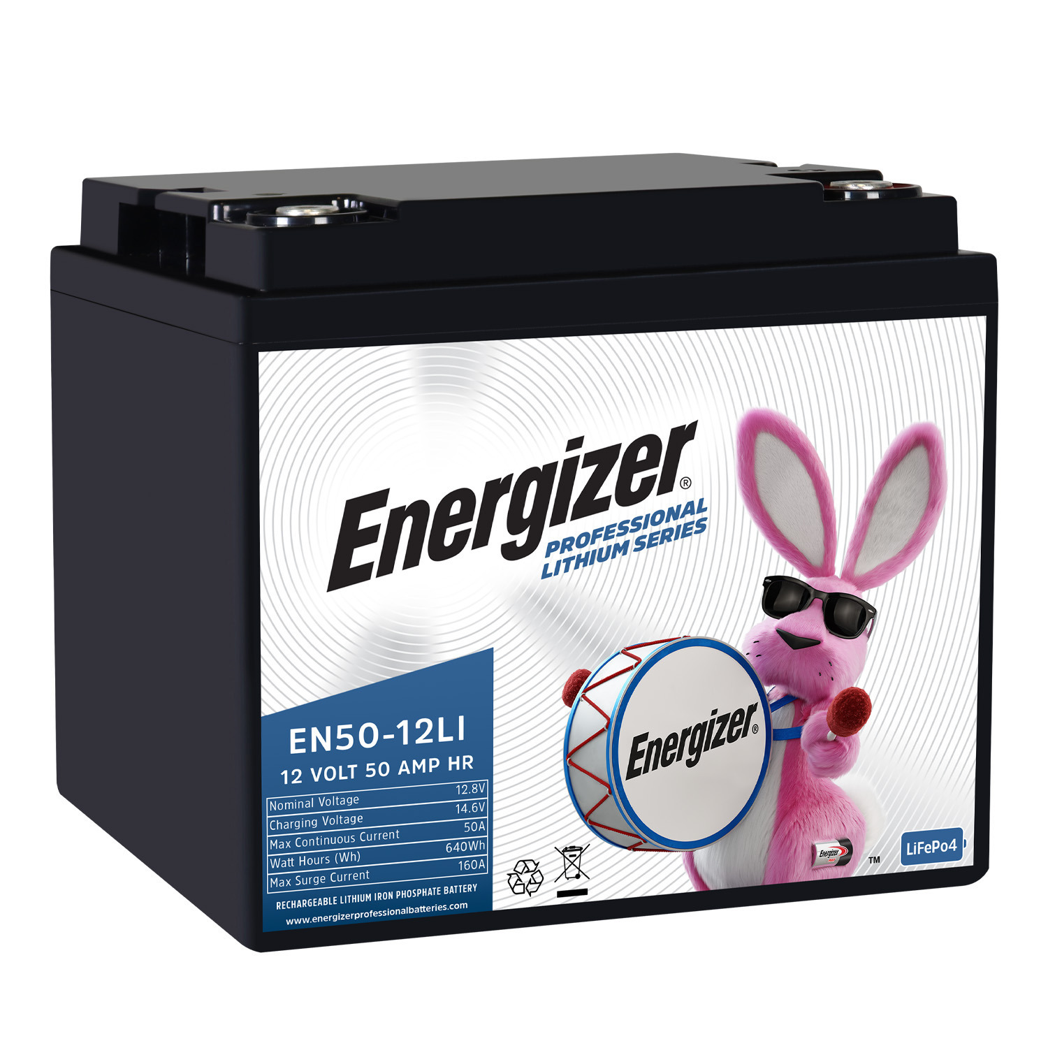 Energizer EN50-12LI 12V 50Ah LiFePO4 Lithium Long Lasting Lightweight, Rechargeable Battery with BMS Protection, Ideal For Use In Wheelchair, Electric Scooters, Emergency Lighting, and more