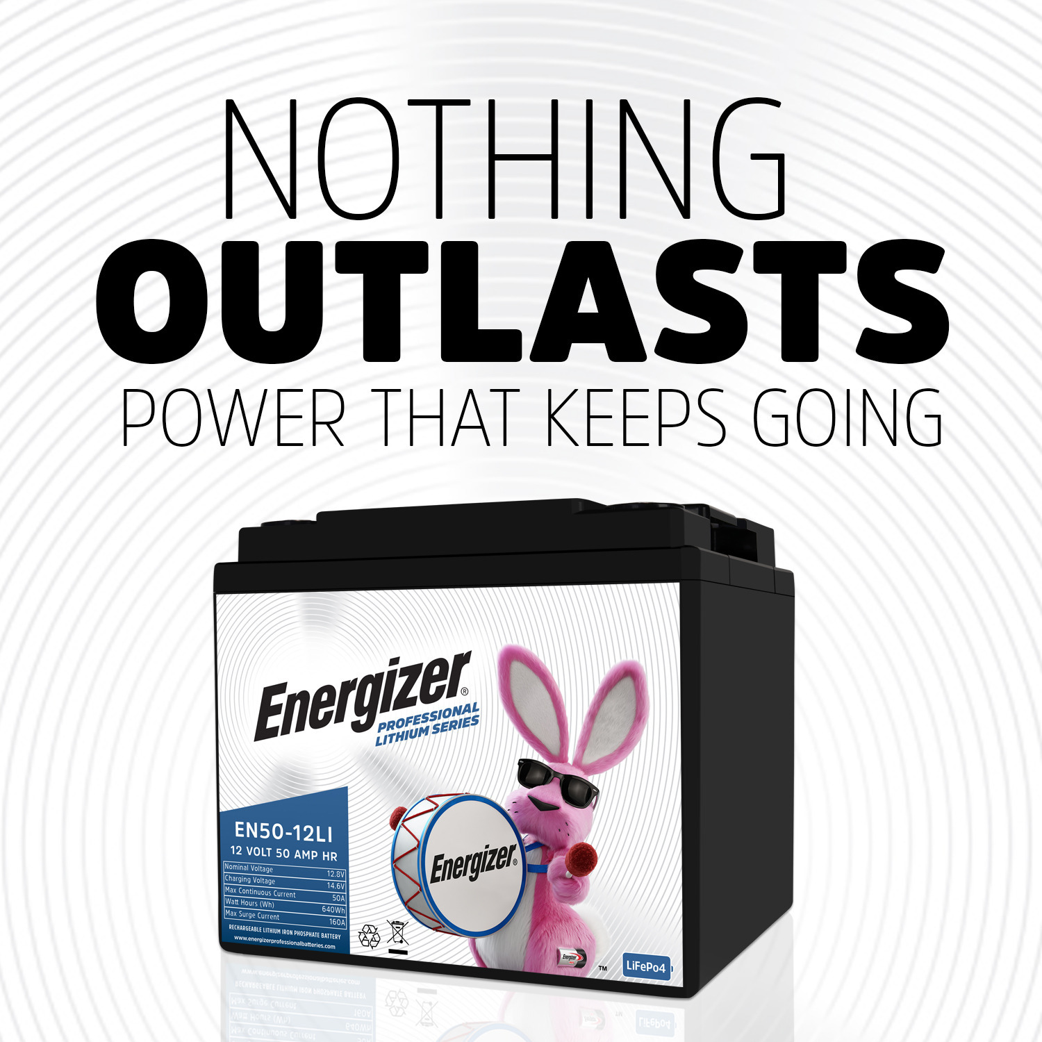 Energizer EN50-12LI 12V 50Ah LiFePO4 Lithium Long Lasting Lightweight, Rechargeable Battery with BMS Protection, Ideal For Use In Wheelchair, Electric Scooters, Emergency Lighting, and more