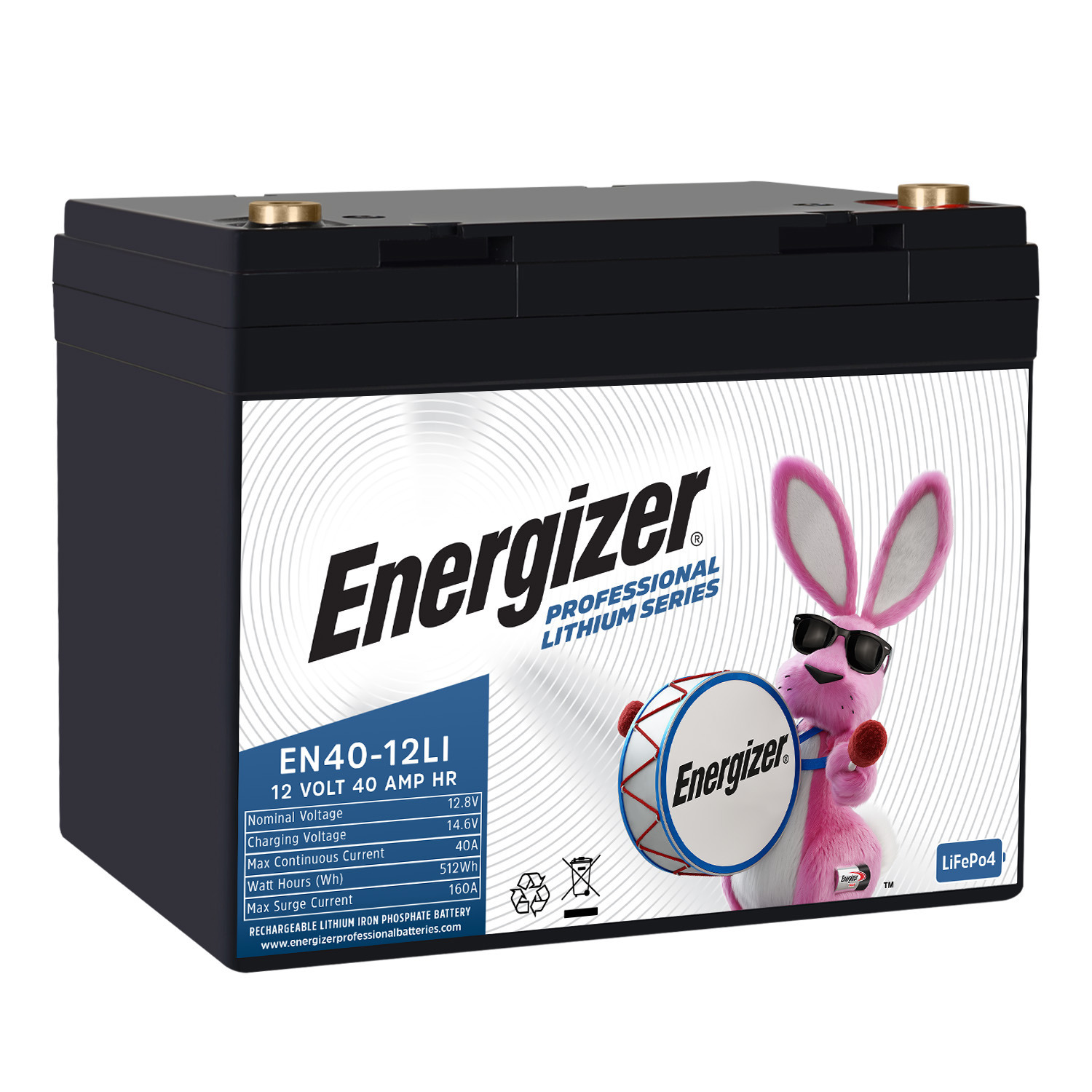 Energizer EN40-12LI 12V 40Ah LiFePO4 Lithium Long Lasting Lightweight, Rechargeable Battery with BMS Protection, Ideal For Use In Wheelchairs, e-Bikes, Back-up Power, Electric Scooters, and more