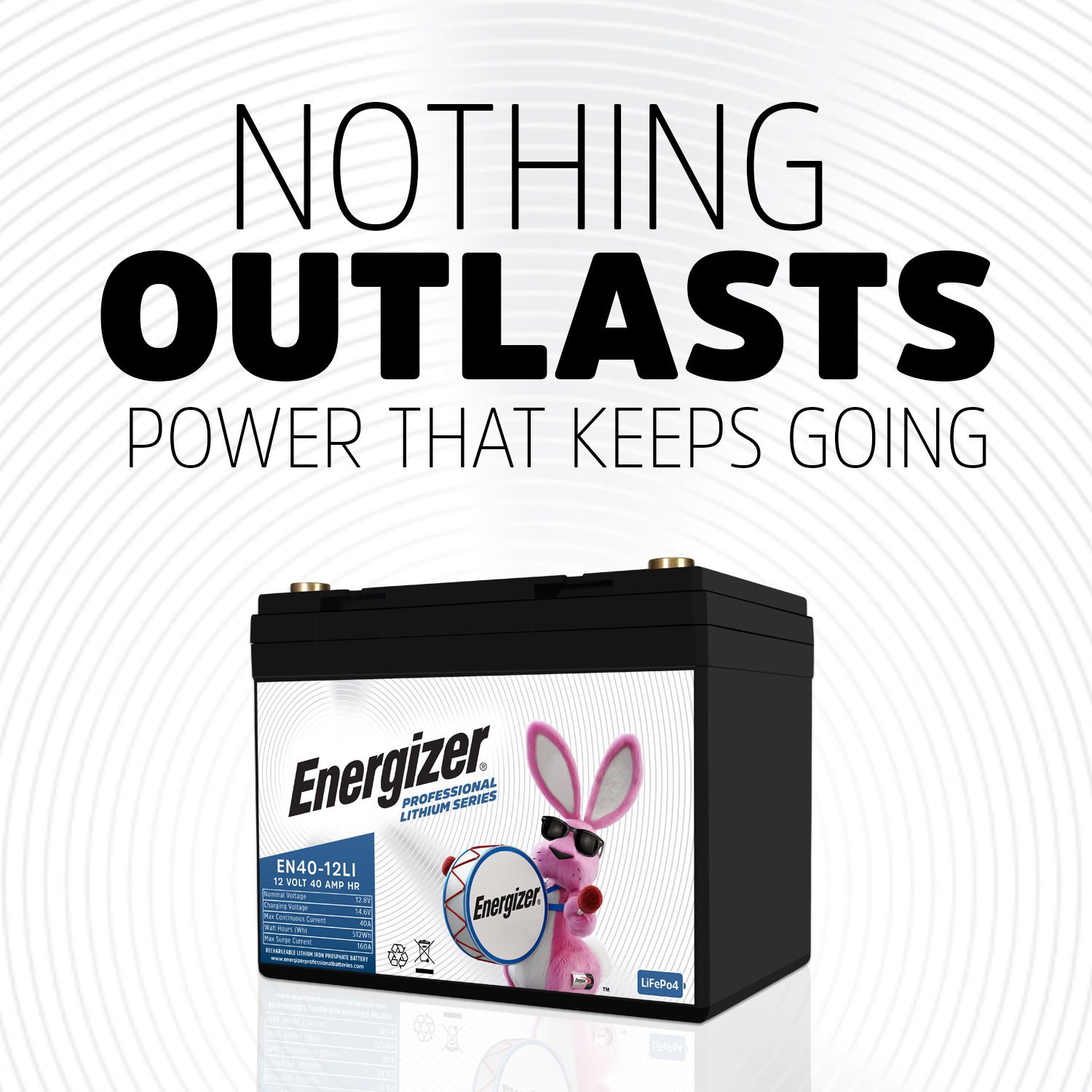 Energizer EN40-12LI 12V 40Ah LiFePO4 Lithium Long Lasting Lightweight, Rechargeable Battery with BMS Protection, Ideal For Use In Wheelchairs, e-Bikes, Back-up Power, Electric Scooters, and more