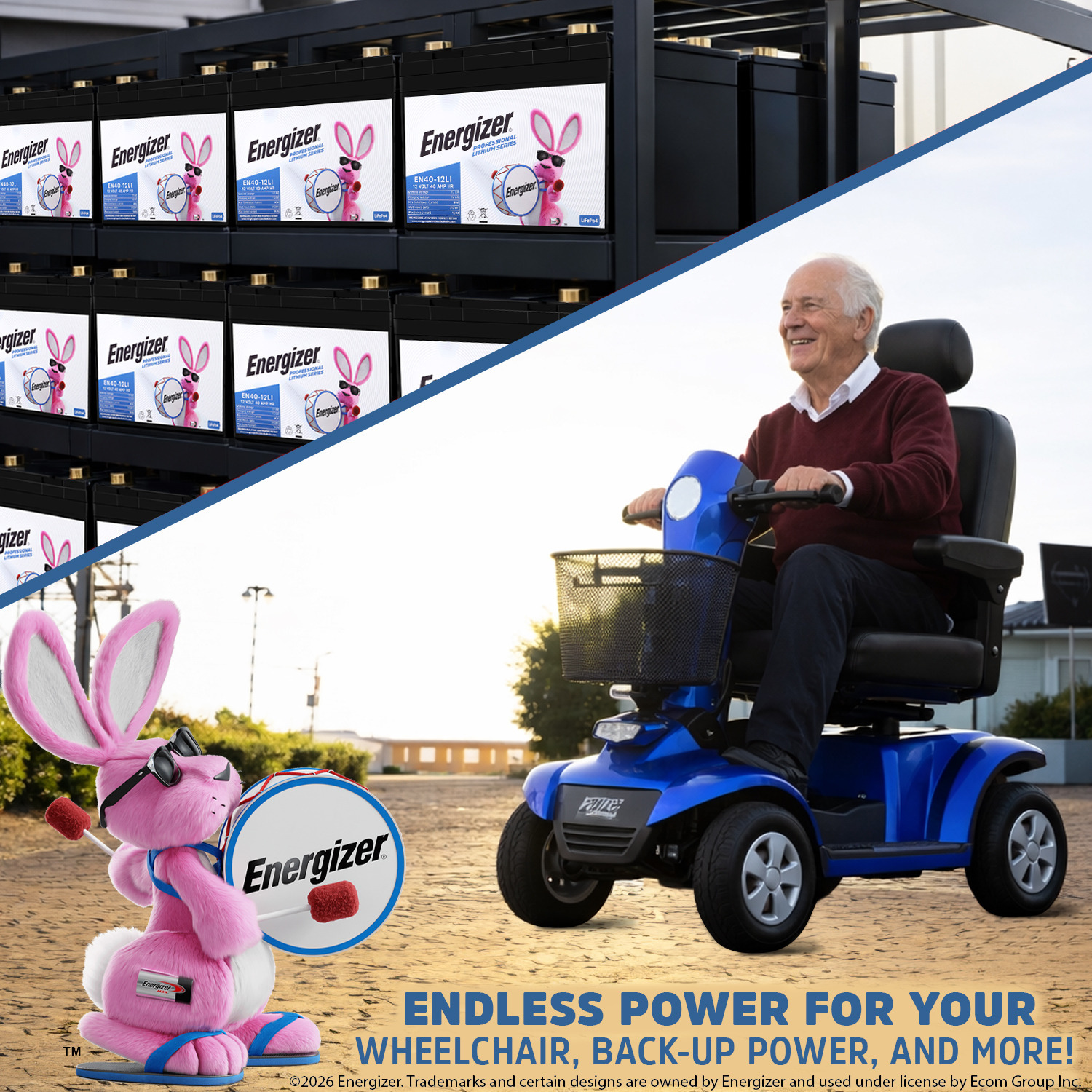 Energizer EN40-12LI 12V 40Ah LiFePO4 Lithium Long Lasting Lightweight, Rechargeable Battery with BMS Protection, Ideal For Use In Wheelchairs, e-Bikes, Back-up Power, Electric Scooters, and more