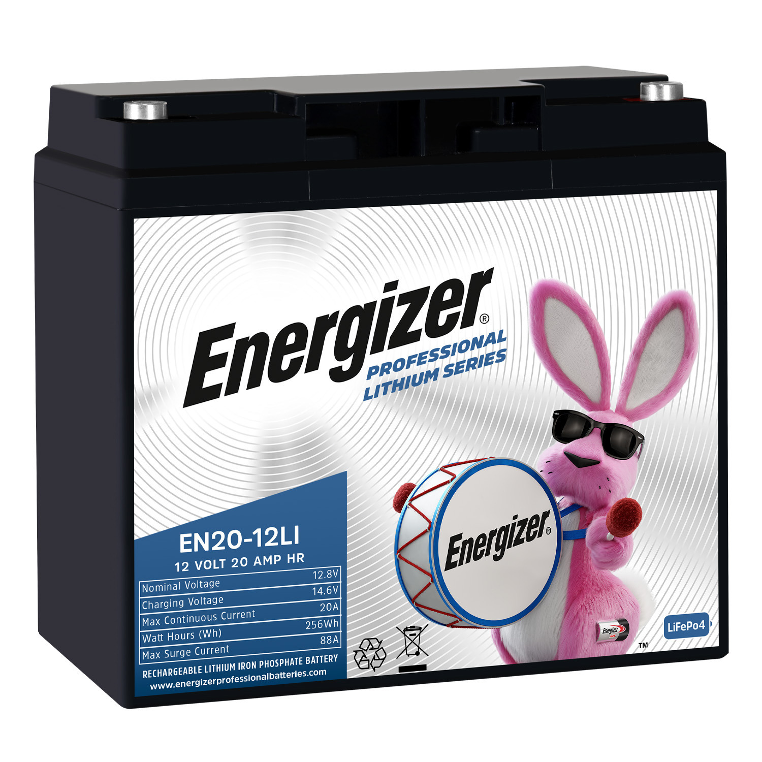 Energizer EN20-12LI 12V 20Ah LiFePO4 Lithium Long Lasting, Rechargeable Battery w/ BMS Protection, For Electric Scooters, E-Bikes, Wheelchairs, Generators, Alarm Panels & Backup Power