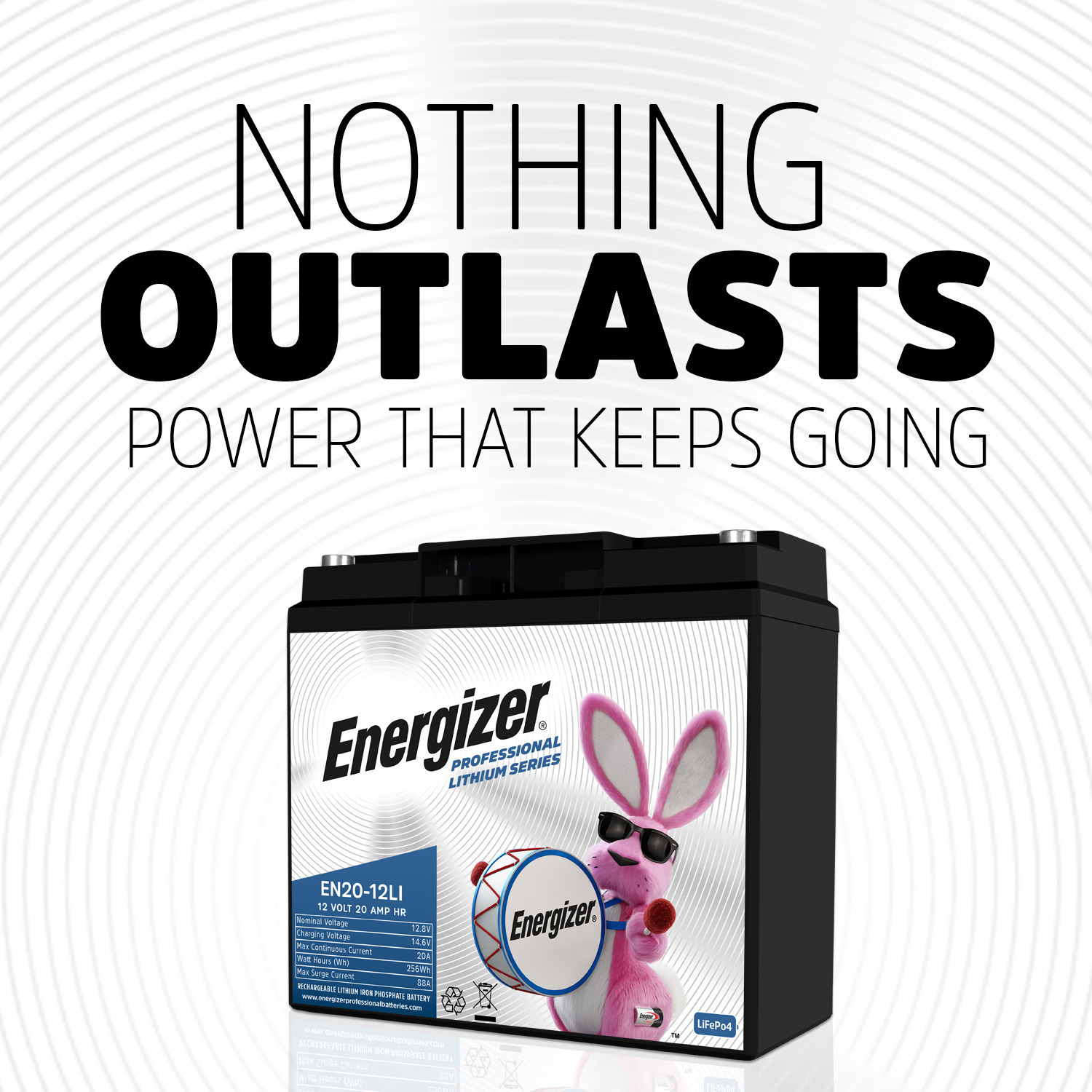Energizer EN20-12LI 12V 20Ah LiFePO4 Lithium Long Lasting, Rechargeable Battery w/ BMS Protection, For Electric Scooters, E-Bikes, Wheelchairs, Generators, Alarm Panels & Backup Power