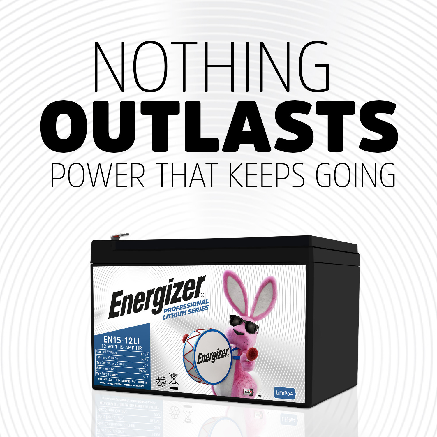Energizer EN15-12LI 12V 15Ah LiFePO4 Lithium Long Lasting Lightweight, Rechargeable Battery with BMS Protection, Ideal For Use In Backup Power, Kids Ride On, Electric Scooters, Wheelchairs, and more 
