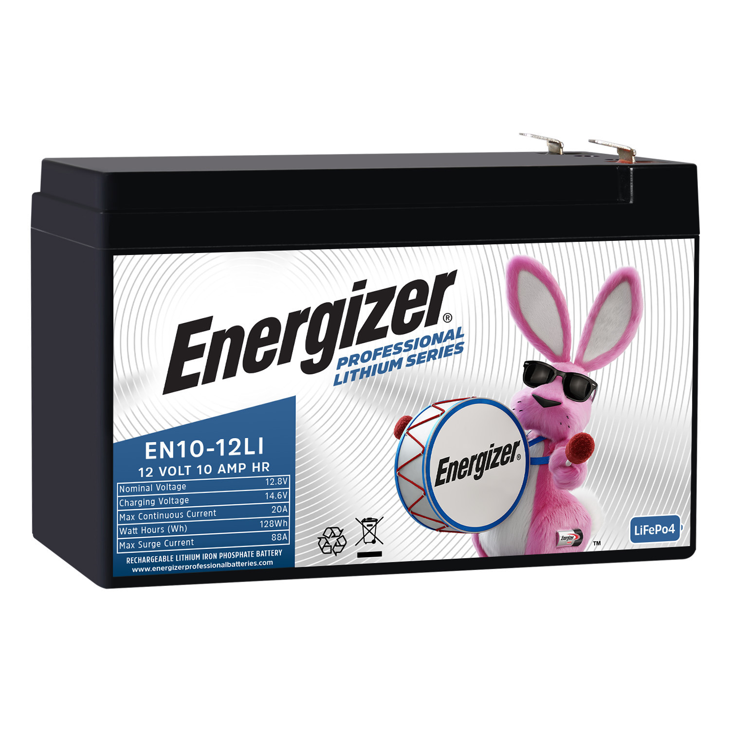 Energizer EN10-12LI 12V 10Ah LiFePO4 Lithium Long Lasting Lightweight, Rechargeable Battery with BMS Protection, Ideal For Use In Home alarm systems, backup power, Scooters, and more