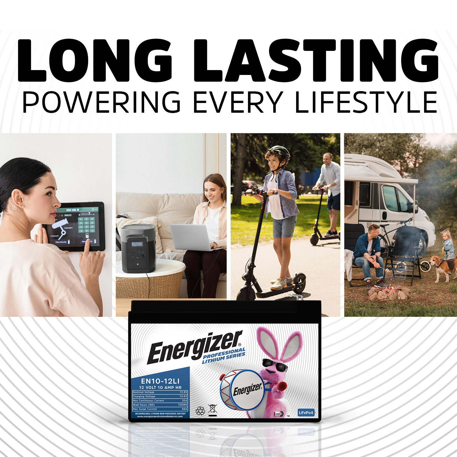 Energizer EN10-12LI 12V 10Ah LiFePO4 Lithium Long Lasting Lightweight, Rechargeable Battery with BMS Protection, Ideal For Use In Home alarm systems, backup power, Scooters, and more