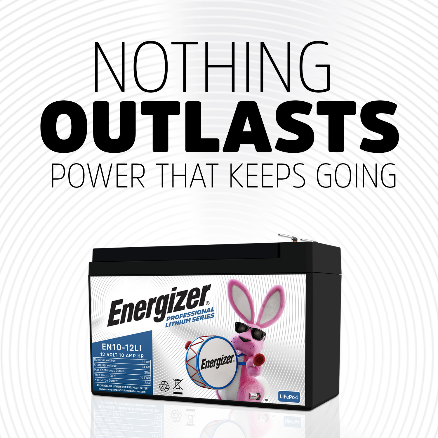 Energizer EN10-12LI 12V 10Ah LiFePO4 Lithium Long Lasting Lightweight, Rechargeable Battery with BMS Protection, Ideal For Use In Home alarm systems, backup power, Scooters, and more