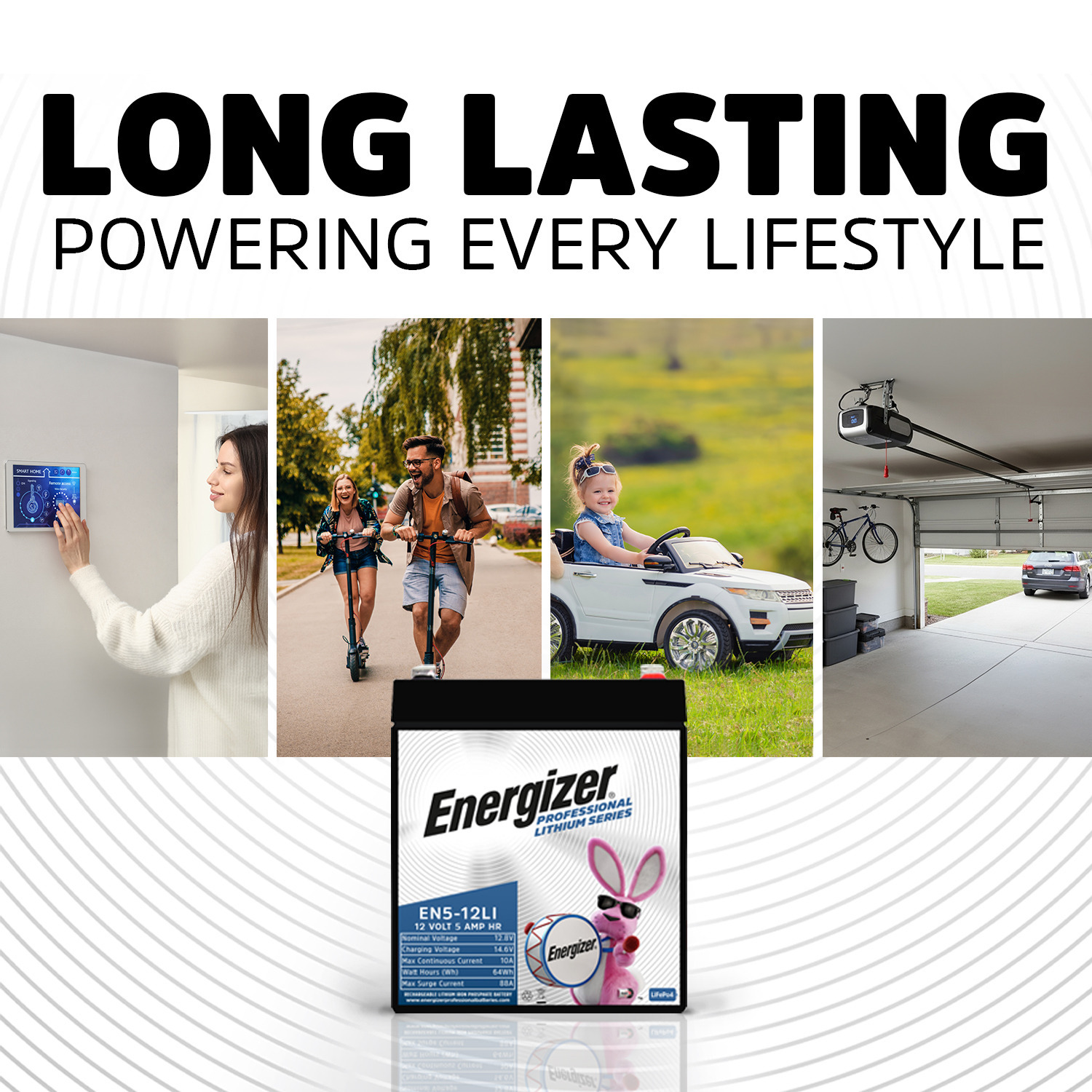Energizer EN5-12LI 12V 5Ah LiFePO4 Lithium Long Lasting Lightweight, Rechargeable Battery with BMS Protection, Ideal For Use In Garage Door, Alarm Panels, Kids Ride On, Backup Power, and more