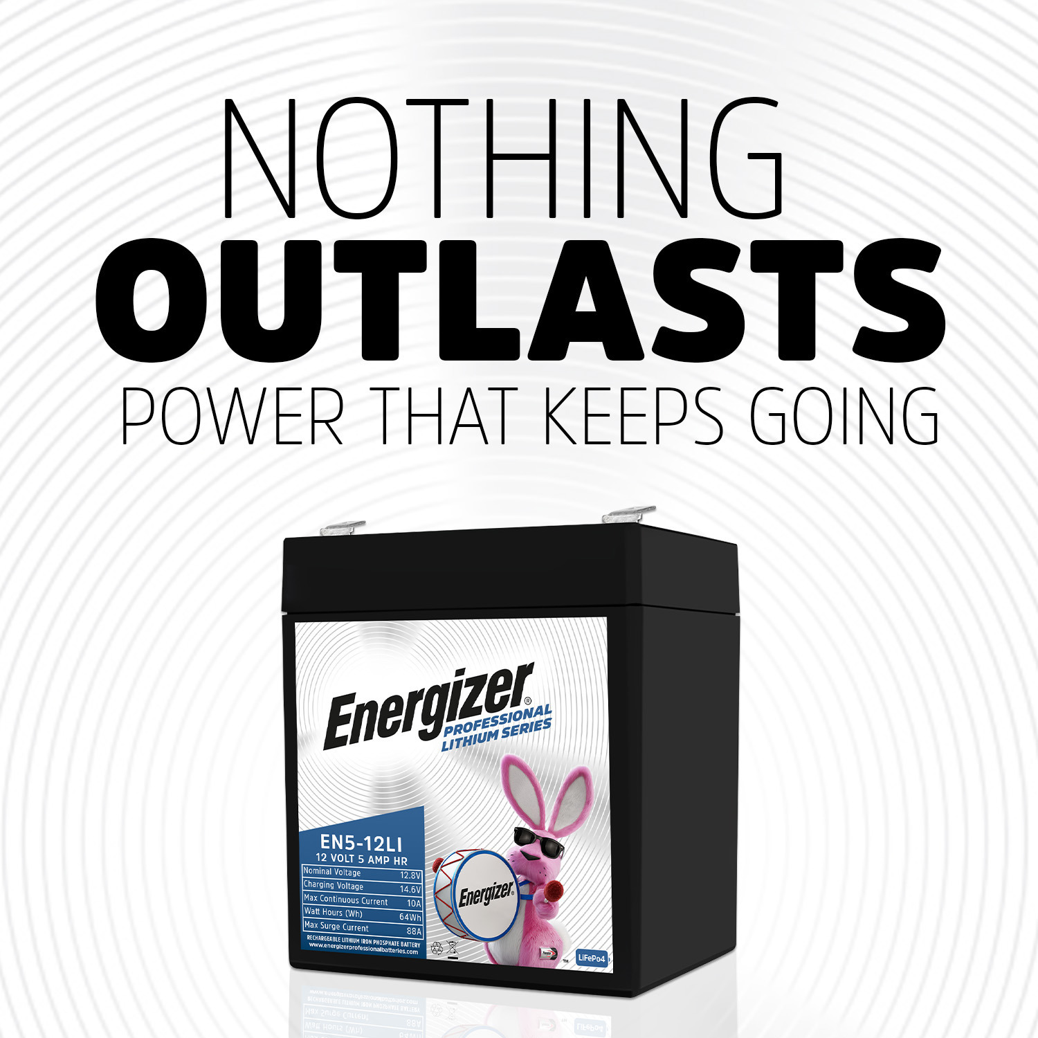 Energizer EN5-12LI 12V 5Ah LiFePO4 Lithium Long Lasting Lightweight, Rechargeable Battery with BMS Protection, Ideal For Use In Garage Door, Alarm Panels, Kids Ride On, Backup Power, and more