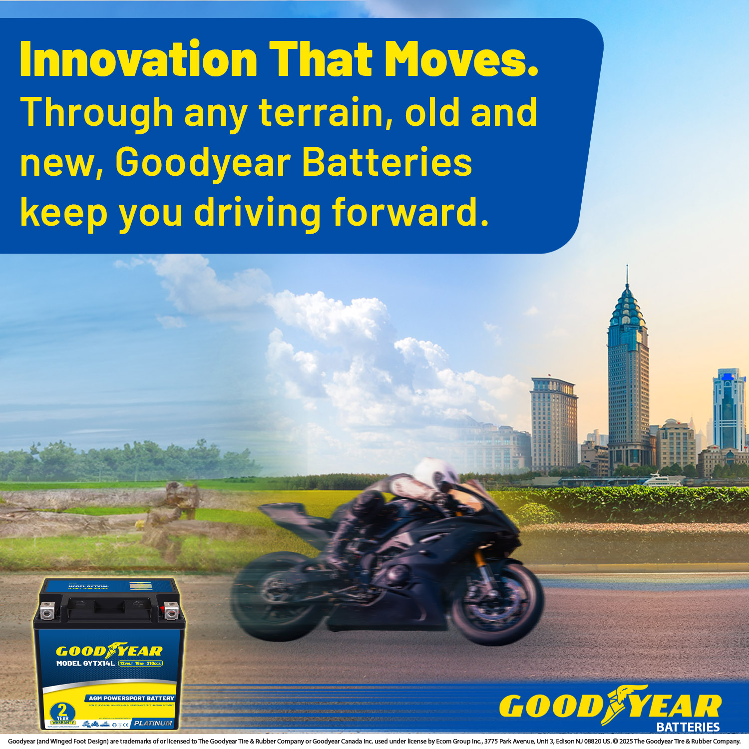 Goodyear GYTX14L -12 Volt 16 AH, 210 CCA, Rechargeable High-Performance, Maintenance Free, SLA - AGM Battery for Motorcycle, ATV, UTV, 4-Wheeler, Snowmobile, Watercraft and more!