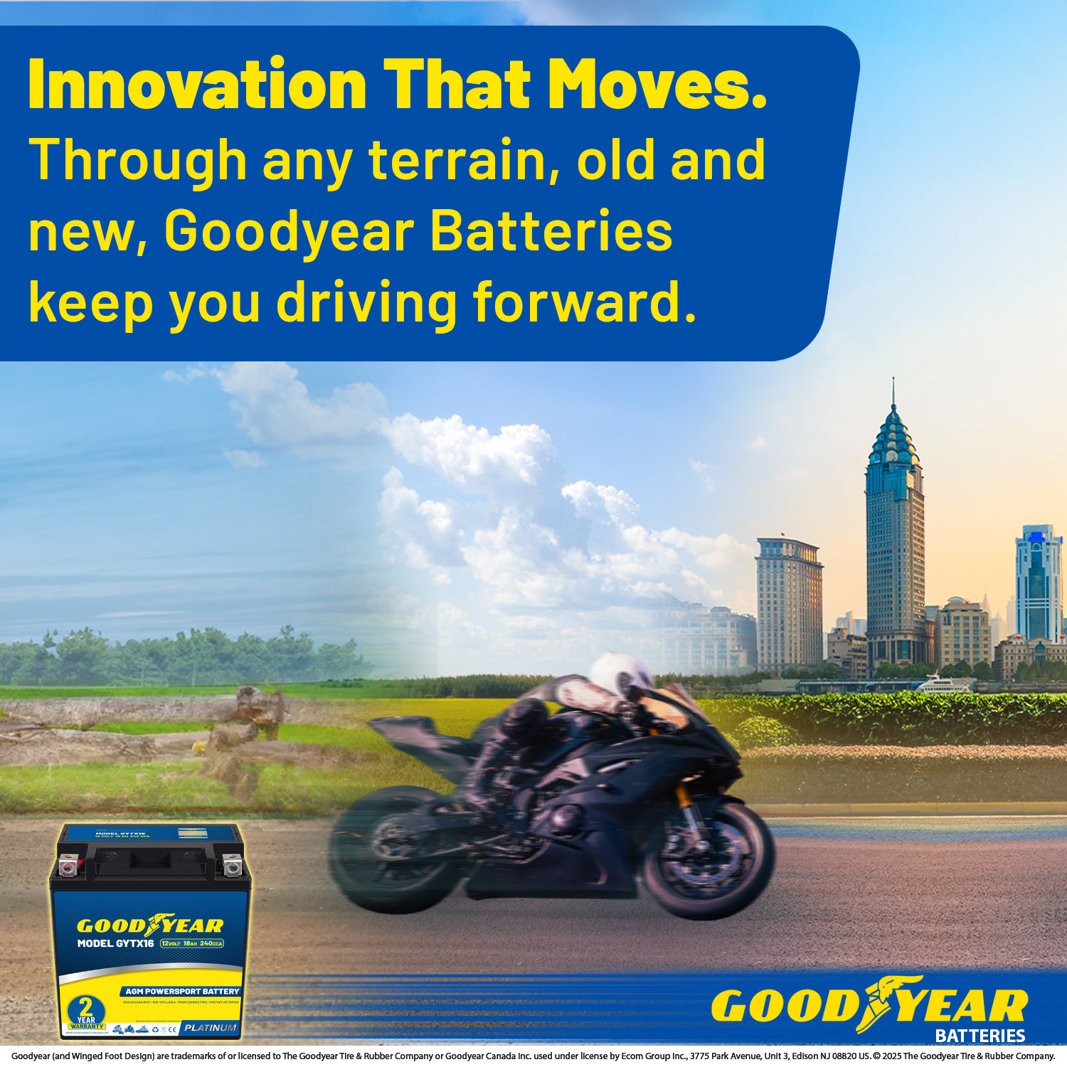 Goodyear GYTX16 - 12 Volt 18 AH, 240 CCA, Rechargeable High-Performance, Maintenance Free, SLA - AGM Battery for Motorcycle, ATV, UTV, 4-Wheeler, Snowmobile, Watercraft and more!