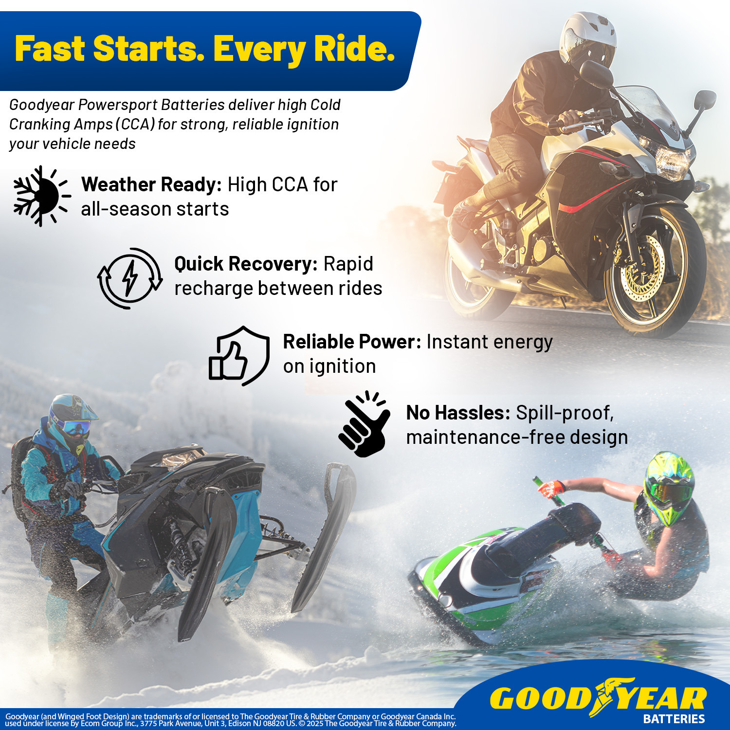 Goodyear GYTX20L - 12 Volt 20 AH, 270 CCA, Rechargeable High-Performance, Maintenance Free, SLA - AGM Battery for Motorcycle, ATV, UTV, Scooter, Snowmobile, Motorbike and more!