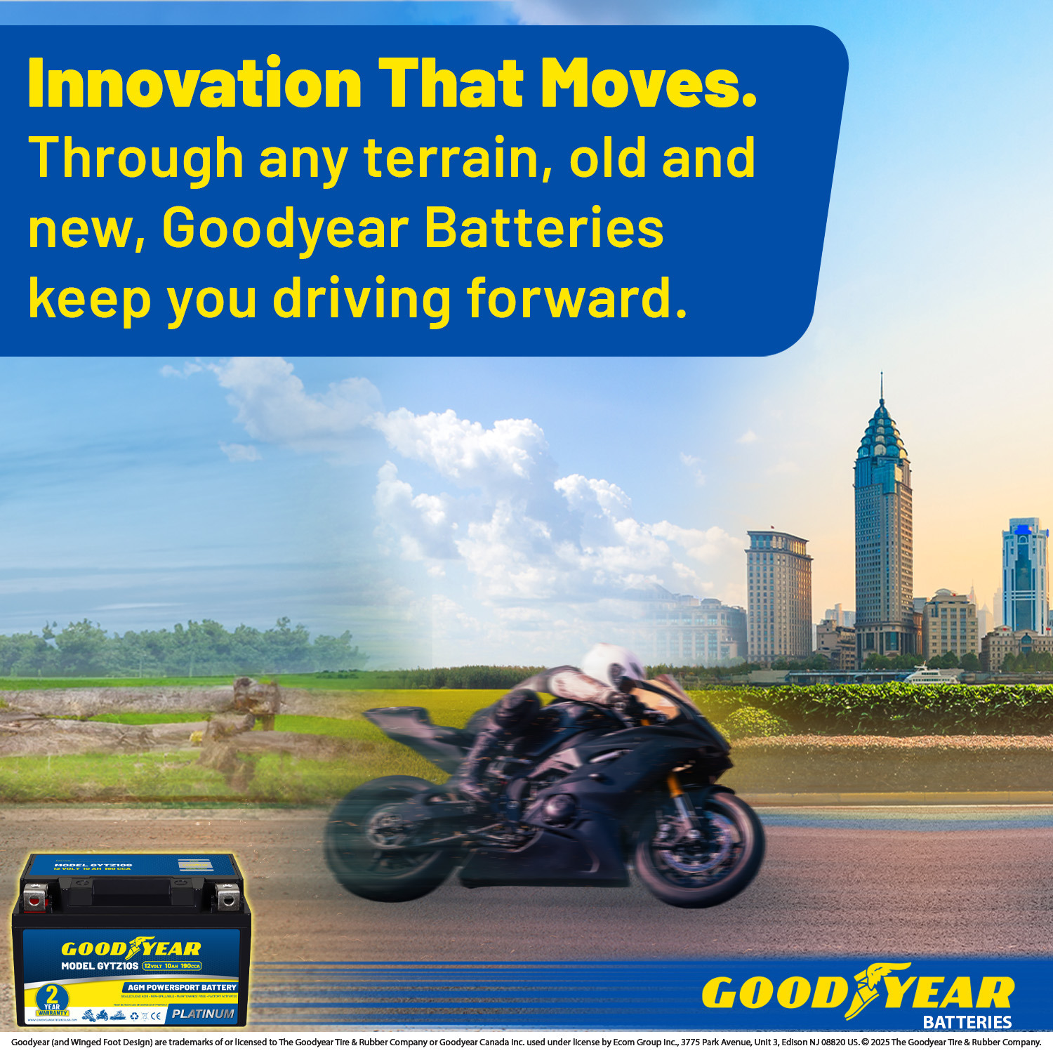 Goodyear GYTZ10S - 12 Volt 10 AH, 190 CCA, Rechargeable High-Performance, Maintenance Free, SLA - AGM Battery for Motorcycle, ATV, UTV, Scooter, Snowmobile, Motorbike and more!