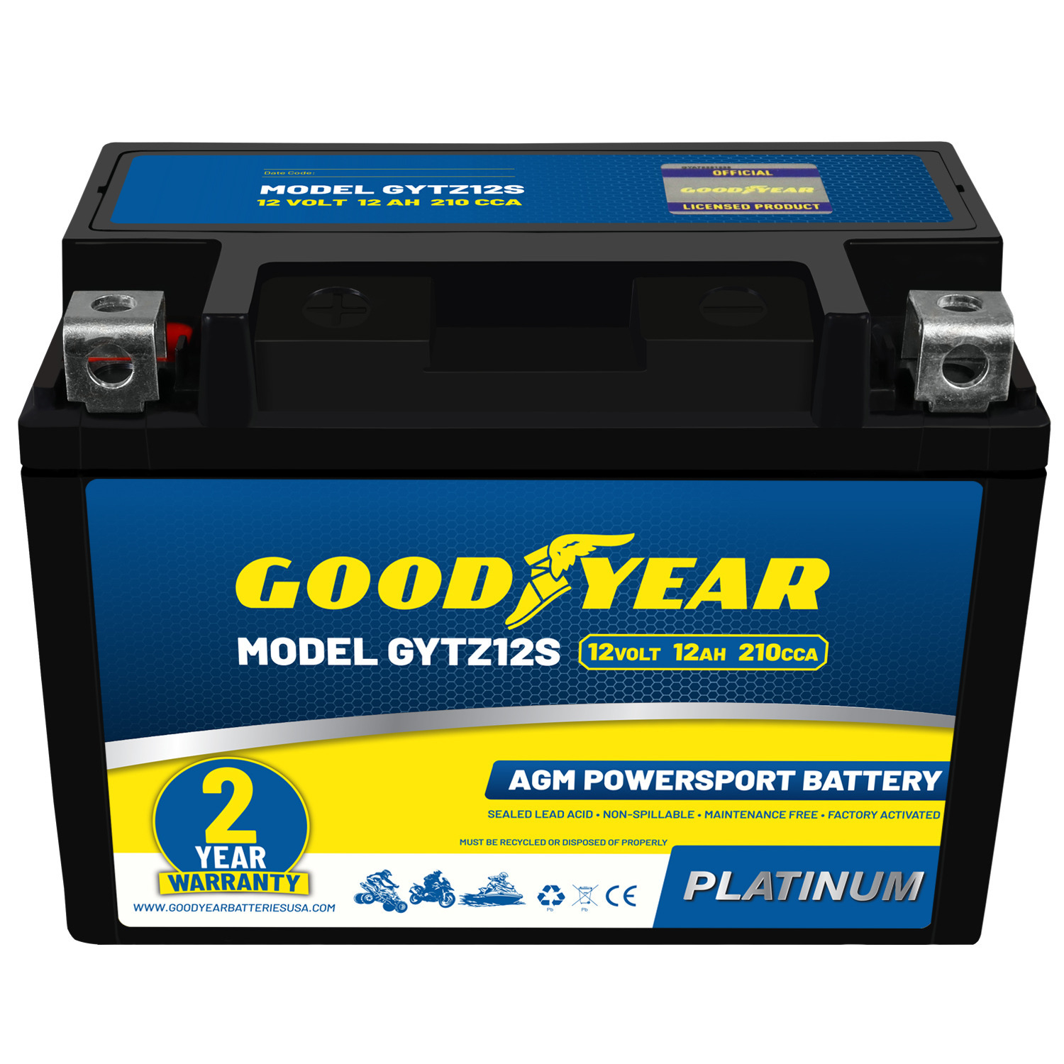 Goodyear GYTZ12S - 12 Volt 12 AH, 210 CCA, Rechargeable High-Performance, Maintenance Free, SLA - AGM Battery for Motorcycle, ATV, UTV, Scooter, Snowmobile, Motorbike and more!
