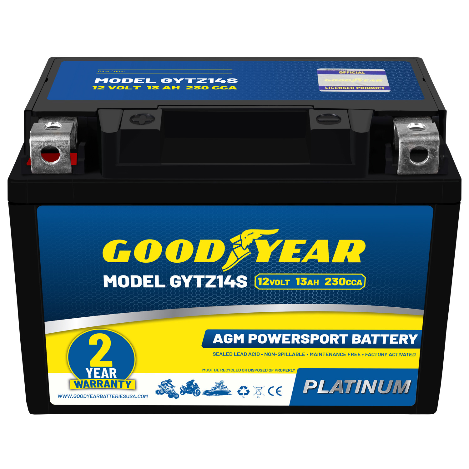 Goodyear GYTZ14S - 12 Volt 13 AH, 230 CCA, Rechargeable High-Performance, Maintenance Free, SLA - AGM Battery for Motorcycle, ATV, UTV, Scooter, Snowmobile, Motorbike and more!