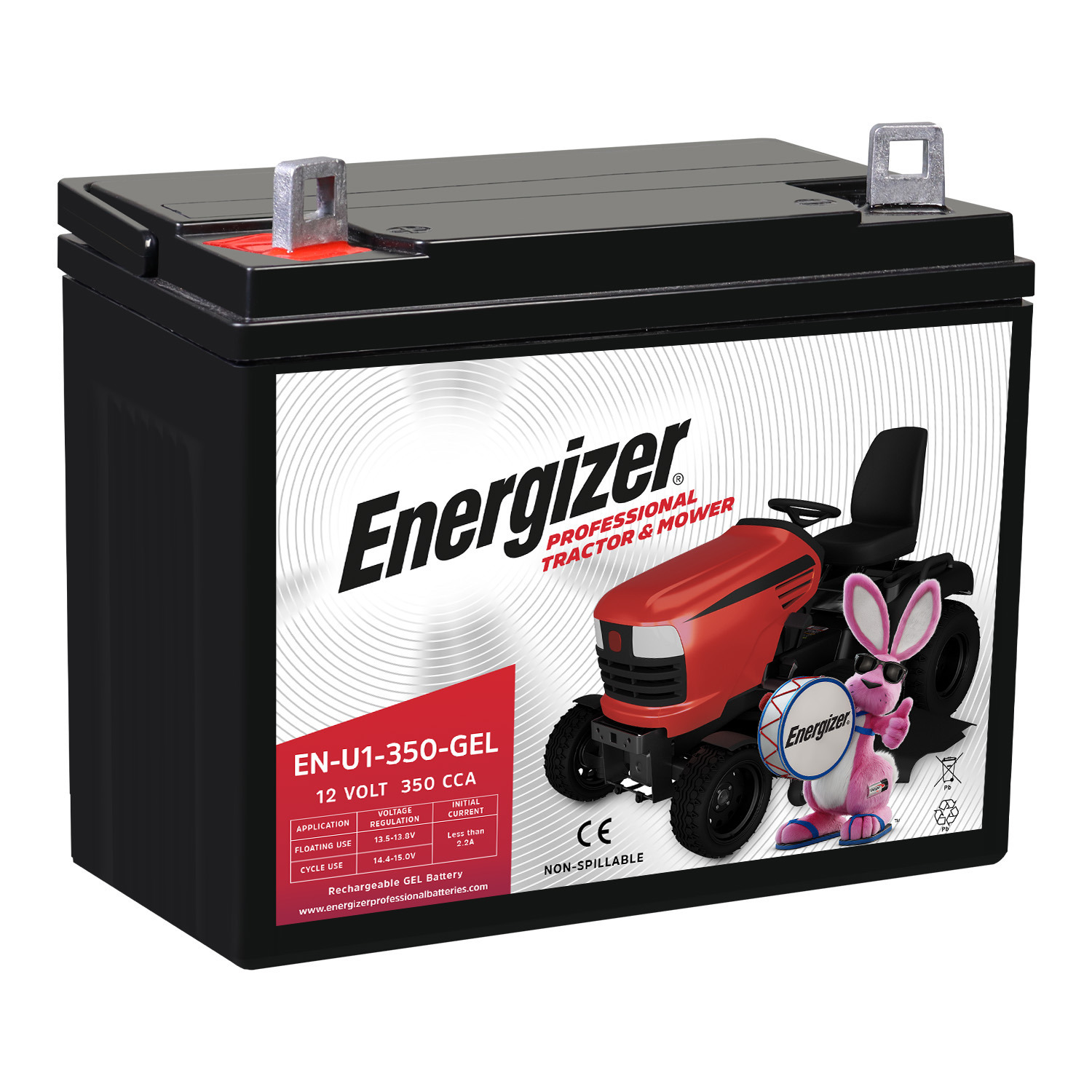 Energizer EN-U1-350-GEL, 12 Volt 350 CCA, Long Lasting Sealed Lead Acid AGM Rechargeable Battery Ideal For Use In Tractors, Lawn Mowers, and more