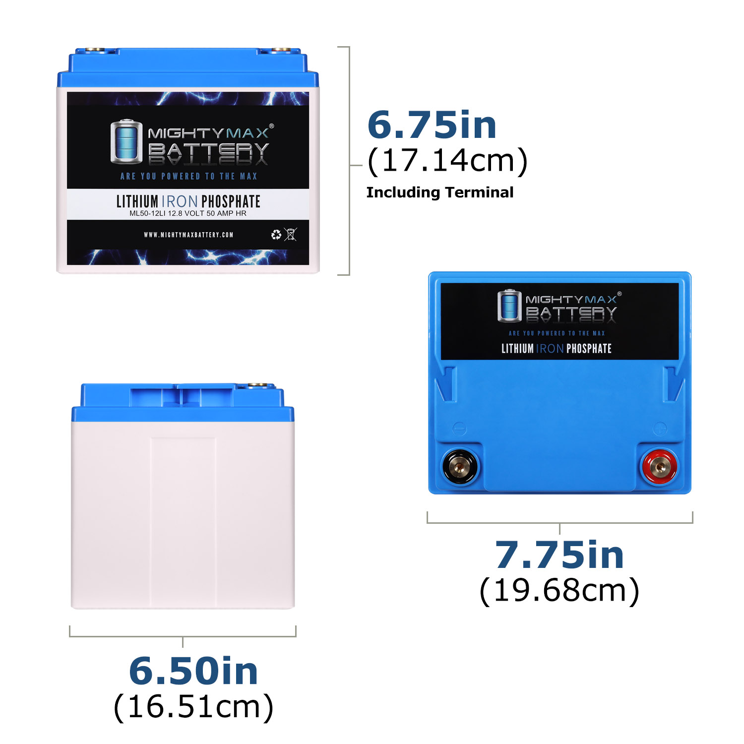 ML50-12LI - 12 Volt 50 AH Deep Cycle Lithium Iron Phosphate (LiFePO4) Rechargeable and Maintenance Free Battery - Pack of 2