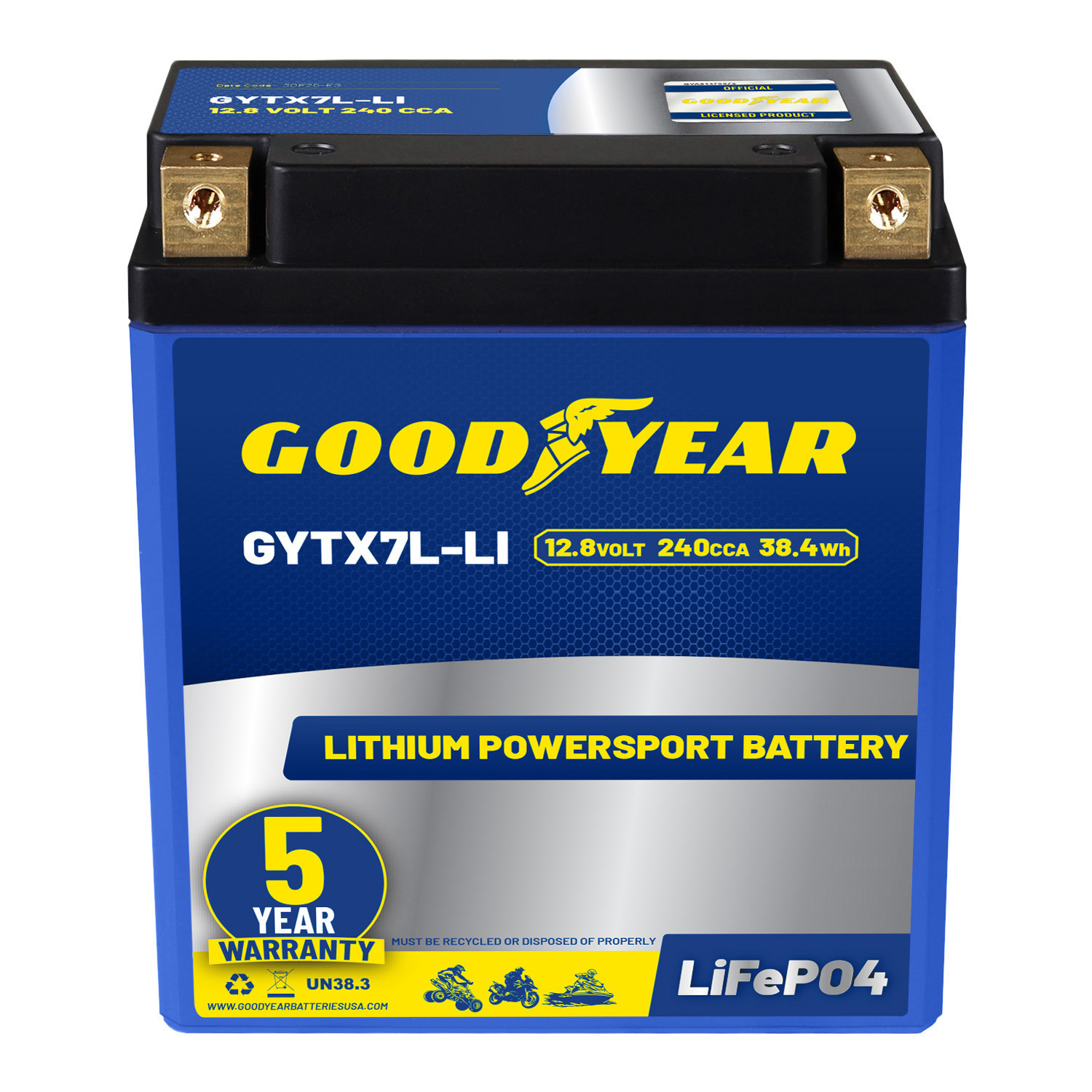 Goodyear GYTX7L-LI Lithium LiFePO4 12.8V 240CCA Rechargeable High Performance Powersport Battery with Smart BMS Replacement for Motorcycle, ATV, UTV, Scooter, Watercraft, Jet Ski, and Snowmobile