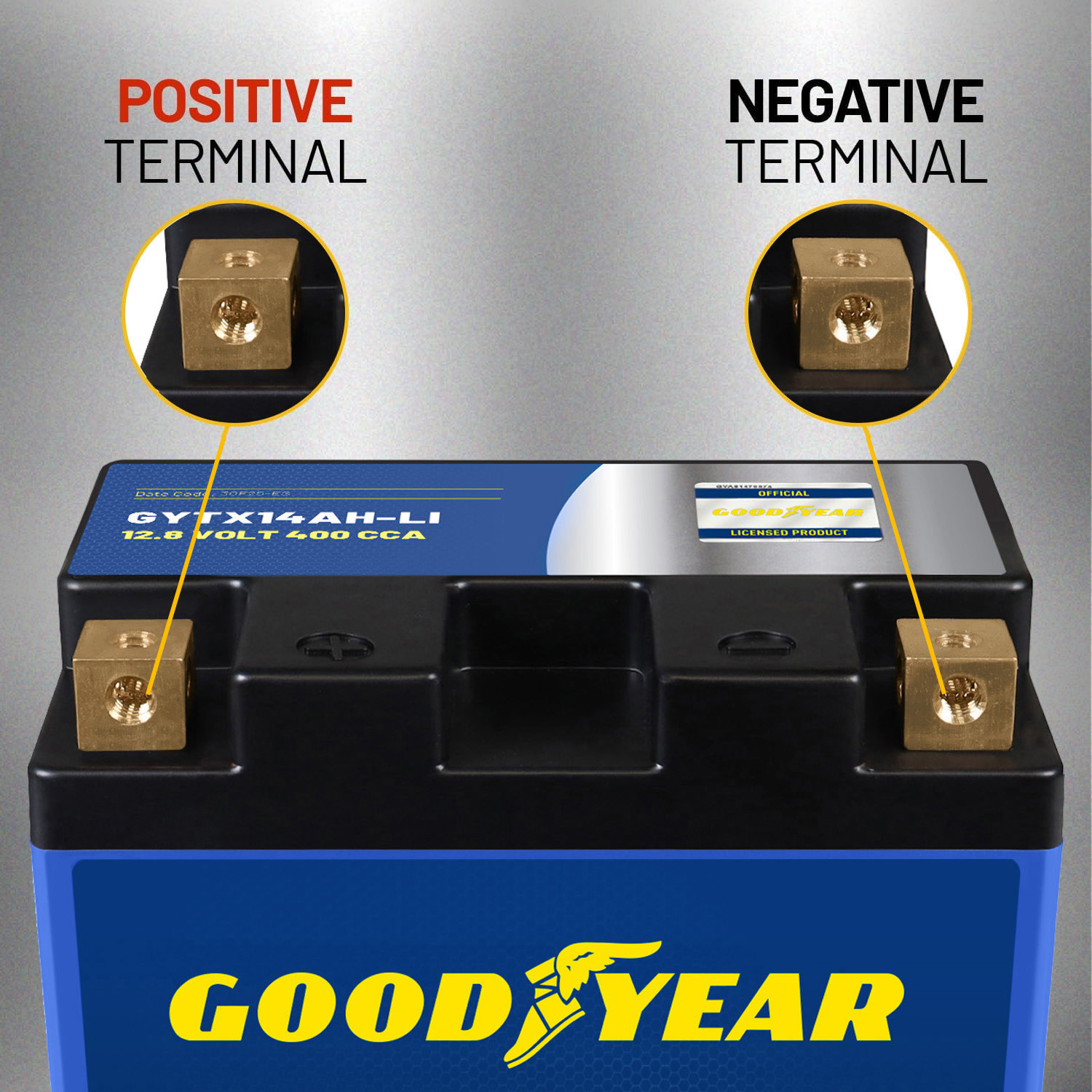 Goodyear GYTX14AH-LI Lithium LiFePO4 12.8V 400CCA Rechargeable High Performance Powersport Battery with Smart BMS Replacement for Motorcycle, ATV, UTV, Scooter, Watercraft, Jet Ski, and Snowmobile