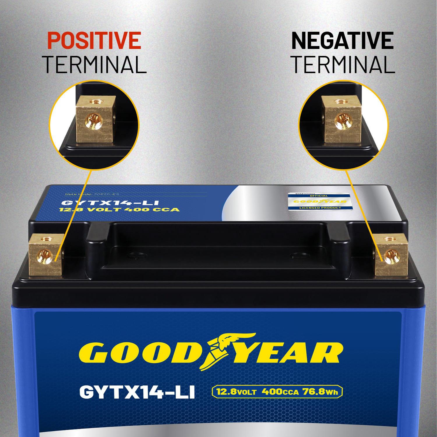 Goodyear GYTX14-LI Lithium LiFePO4 12.8V 400CCA Rechargeable High Performance Powersport Battery with Smart BMS Replacement for Motorcycle, ATV, UTV, Scooter, Watercraft, Jet Ski, and Snowmobile