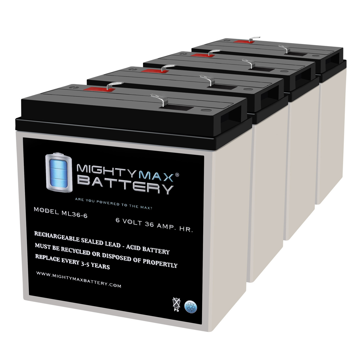 6V, 36Ah, AGM, F2 Terminal, Replacement Battery Compatible with BatteryGuy WKA642 - 4 Pack